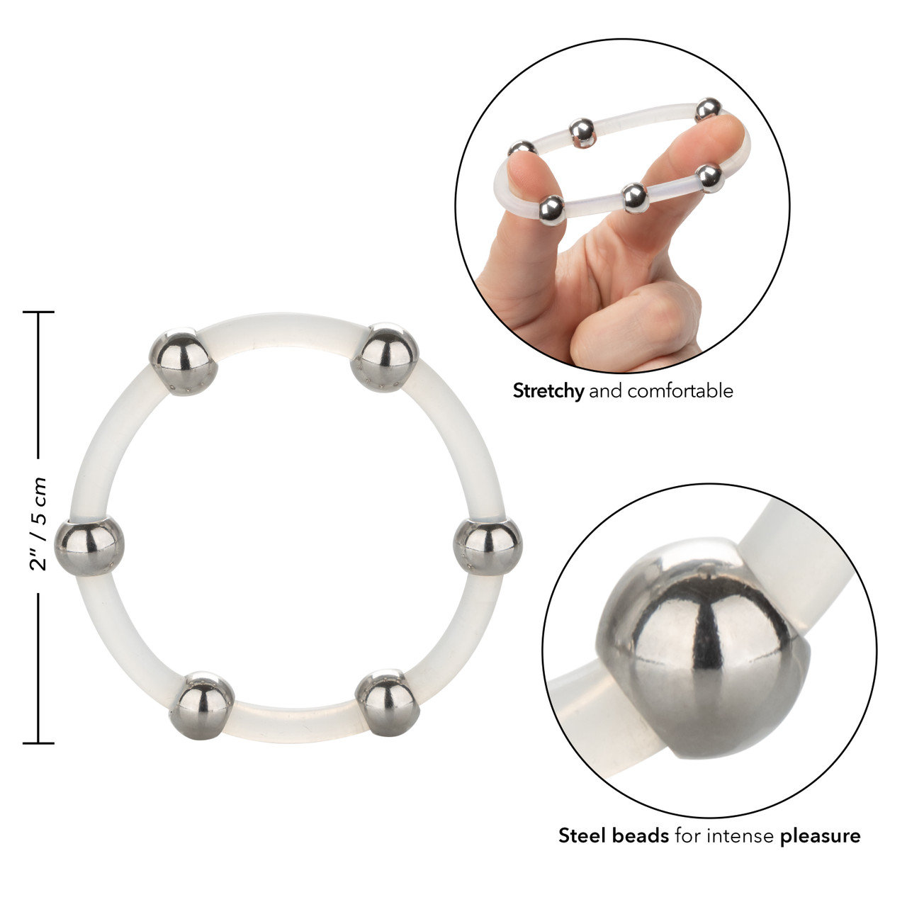 Steel Beaded Silicone Cock Ring XL 2 Inch