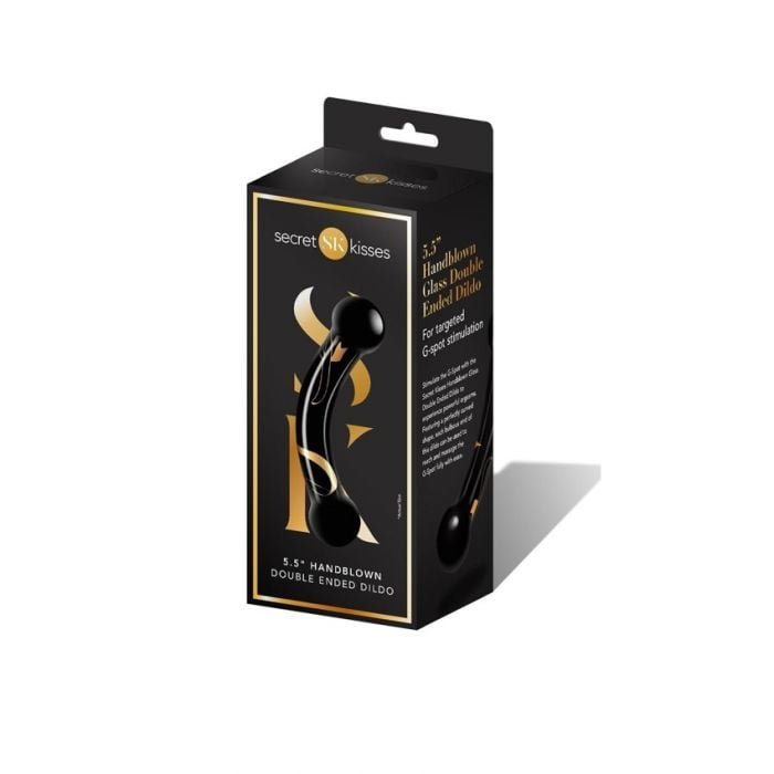 Secret Kisses Handblown Glass Double Ended Dildo Black Gold 5.5 Inch
