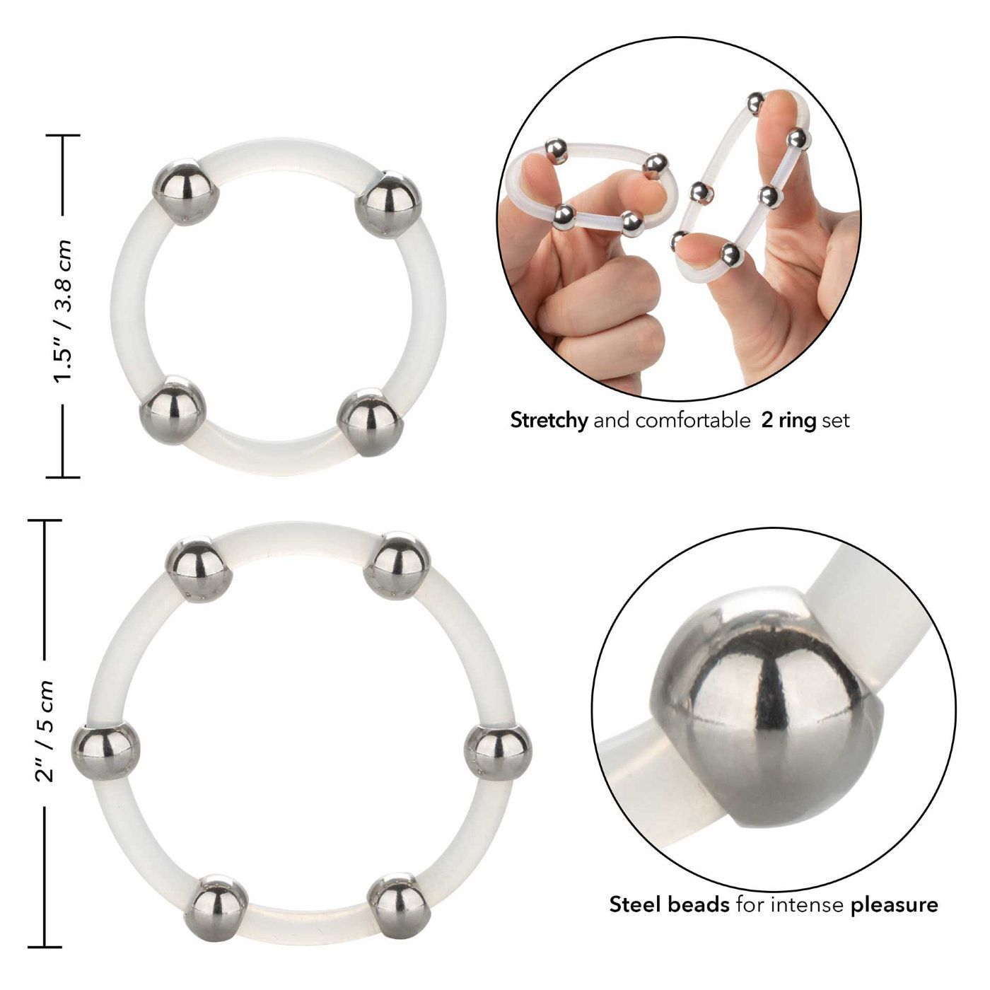 CalExotics Steel Beaded Silicone Ring Set