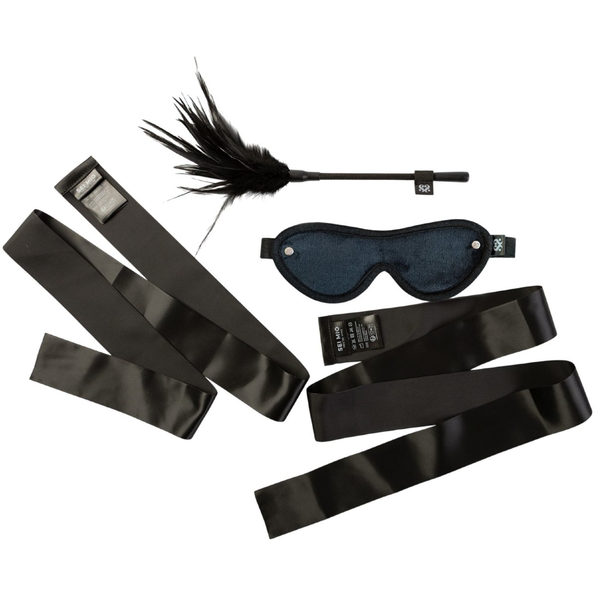 Sei Mio Strict Tease Ribbon Ties Blindfold &amp, Tickler Kit