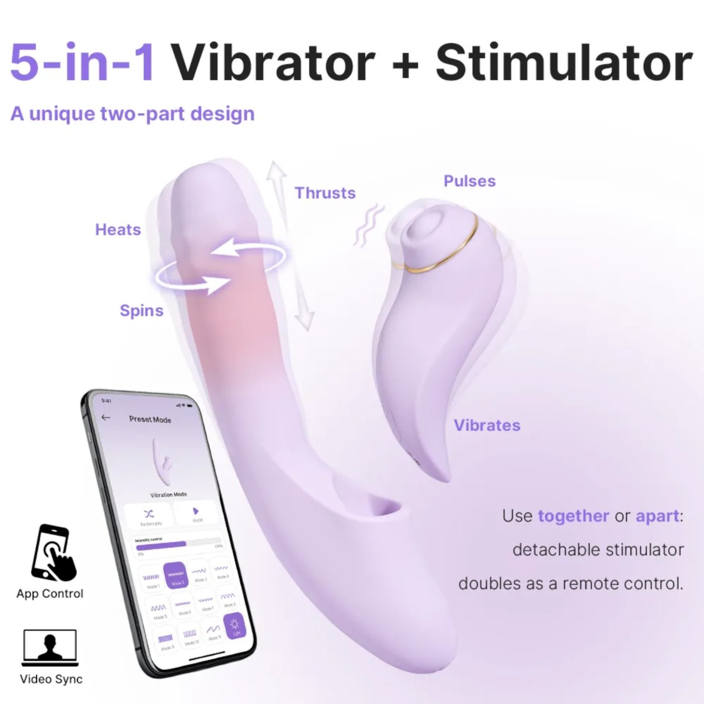 Svakom DuoGlow App Controlled 5-in-1 Thrusting Beaded Vibrator & Pulsating Clitoral Stimulator