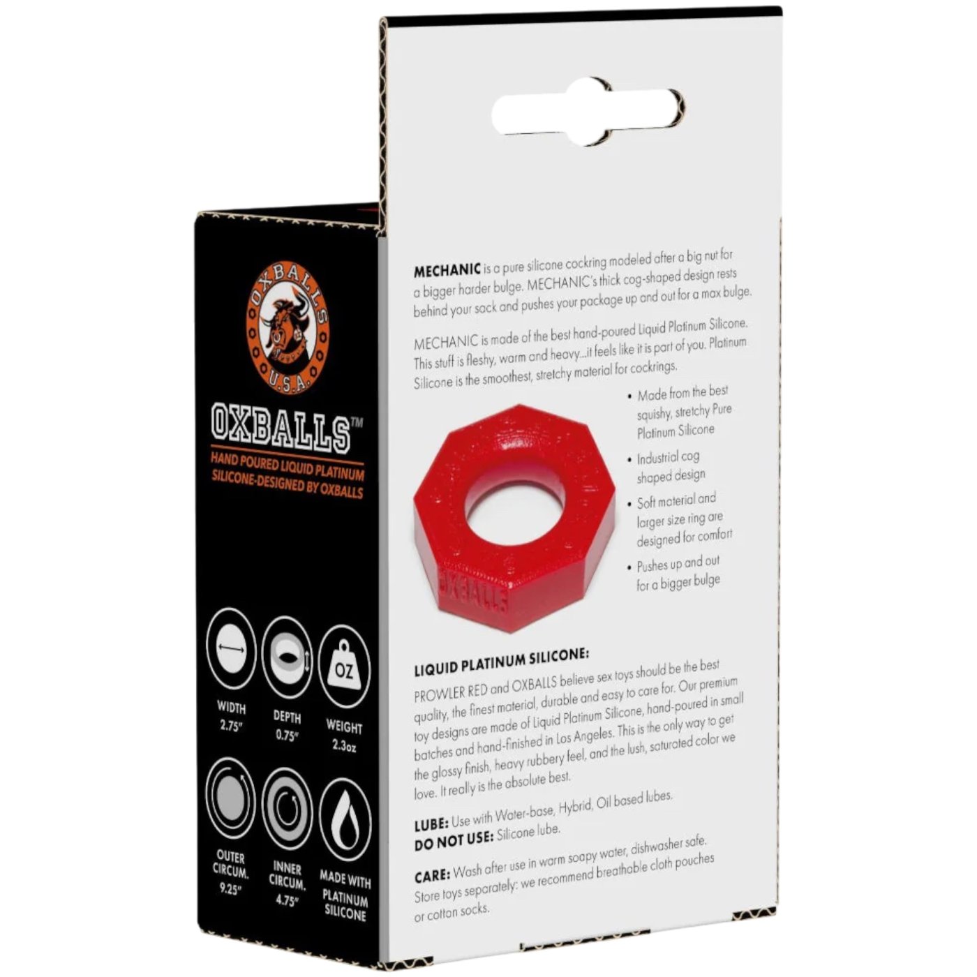 Prowler RED By Oxballs Mechanic Nut-Shaped Cock Ring Medical Grade Silicone Red