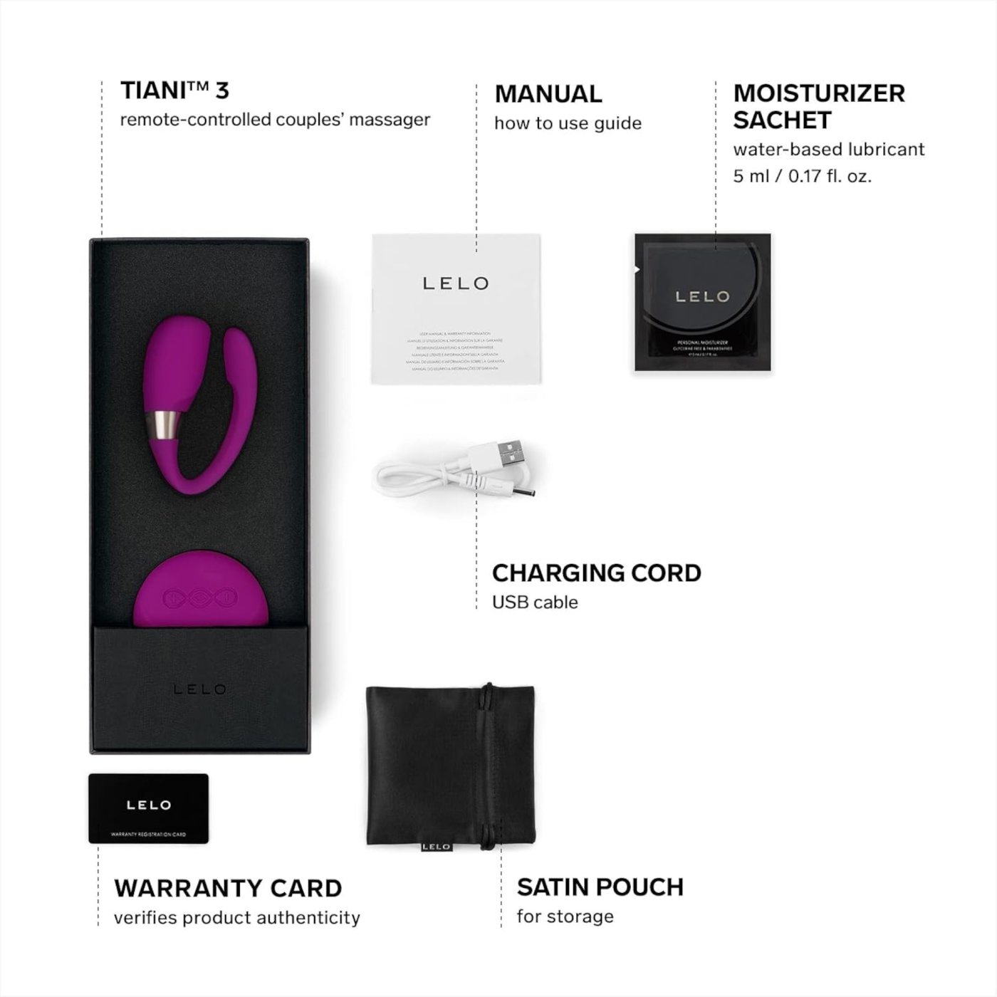 LELO Tiani 3 Remote Controlled Rechargeable Couples Vibrator Deep Rose
