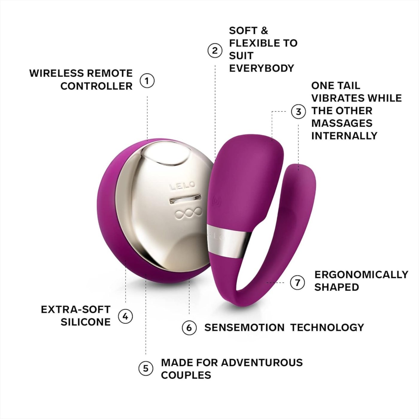 LELO Tiani 3 Remote Controlled Rechargeable Couples Vibrator Deep Rose