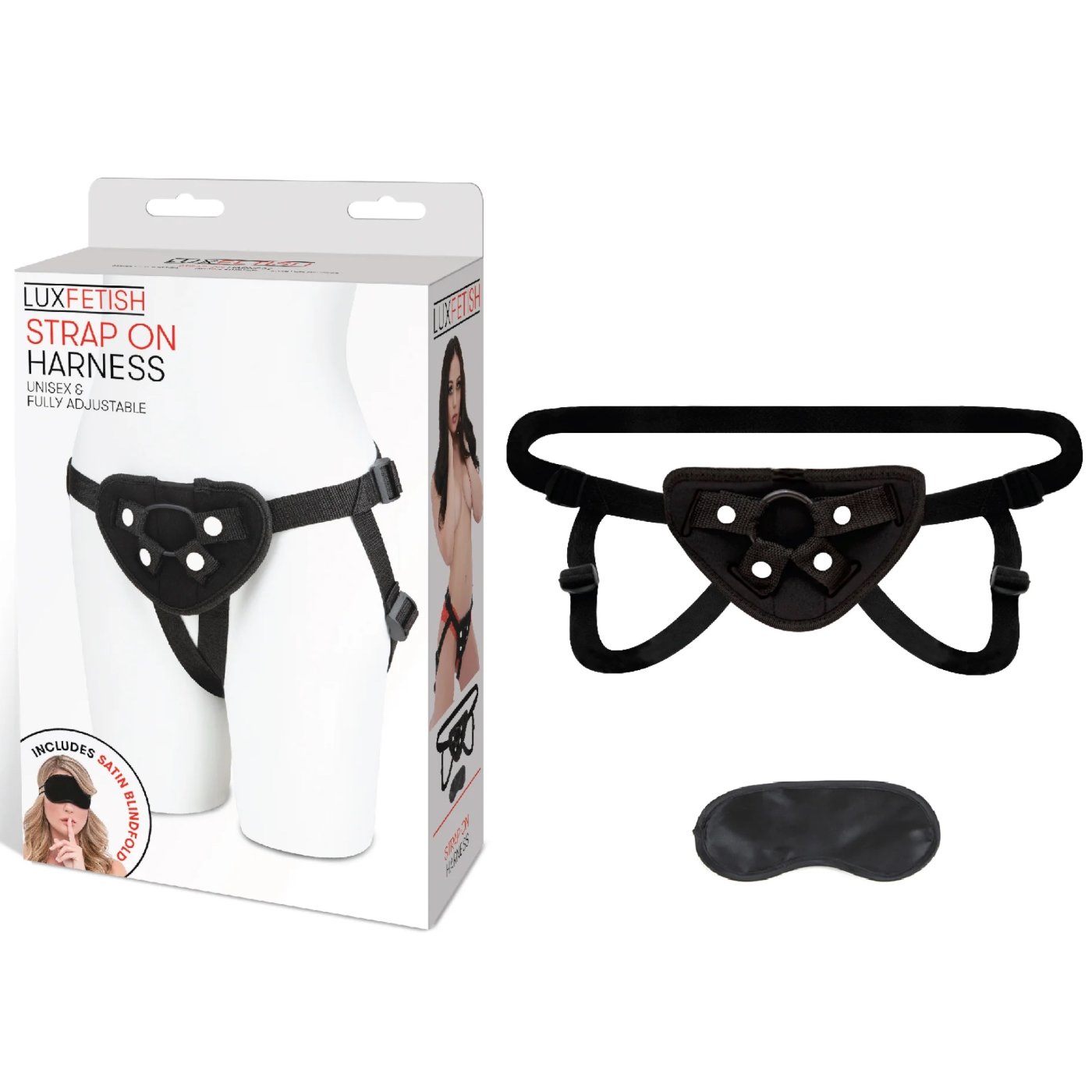 Lux Fetish Strap-On Harness with Blindfold Black