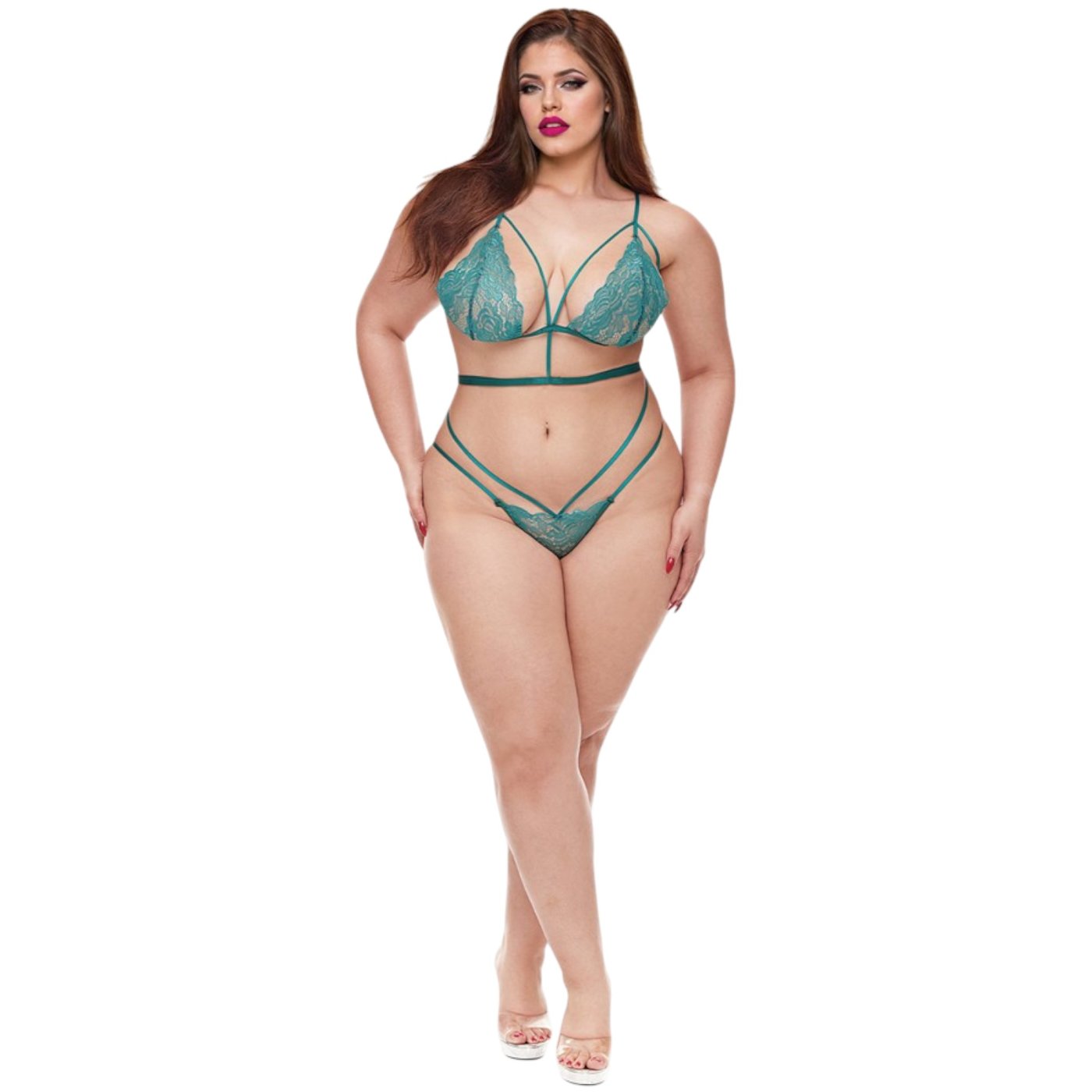 Baci Twilight Petals Green Lace Bra And Thong Set Queen
