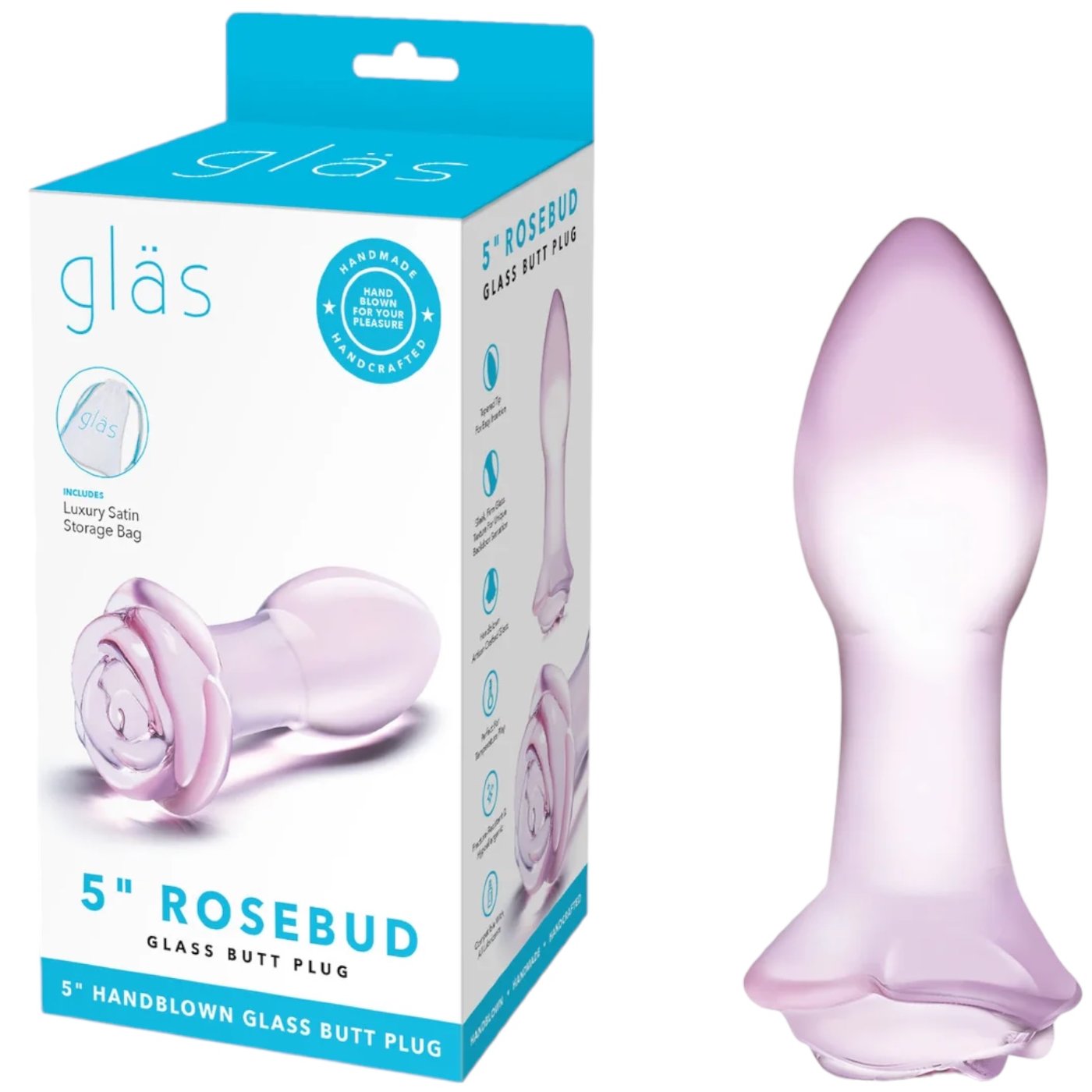 Glas Rosebud Glass Butt Plug 5 Inch