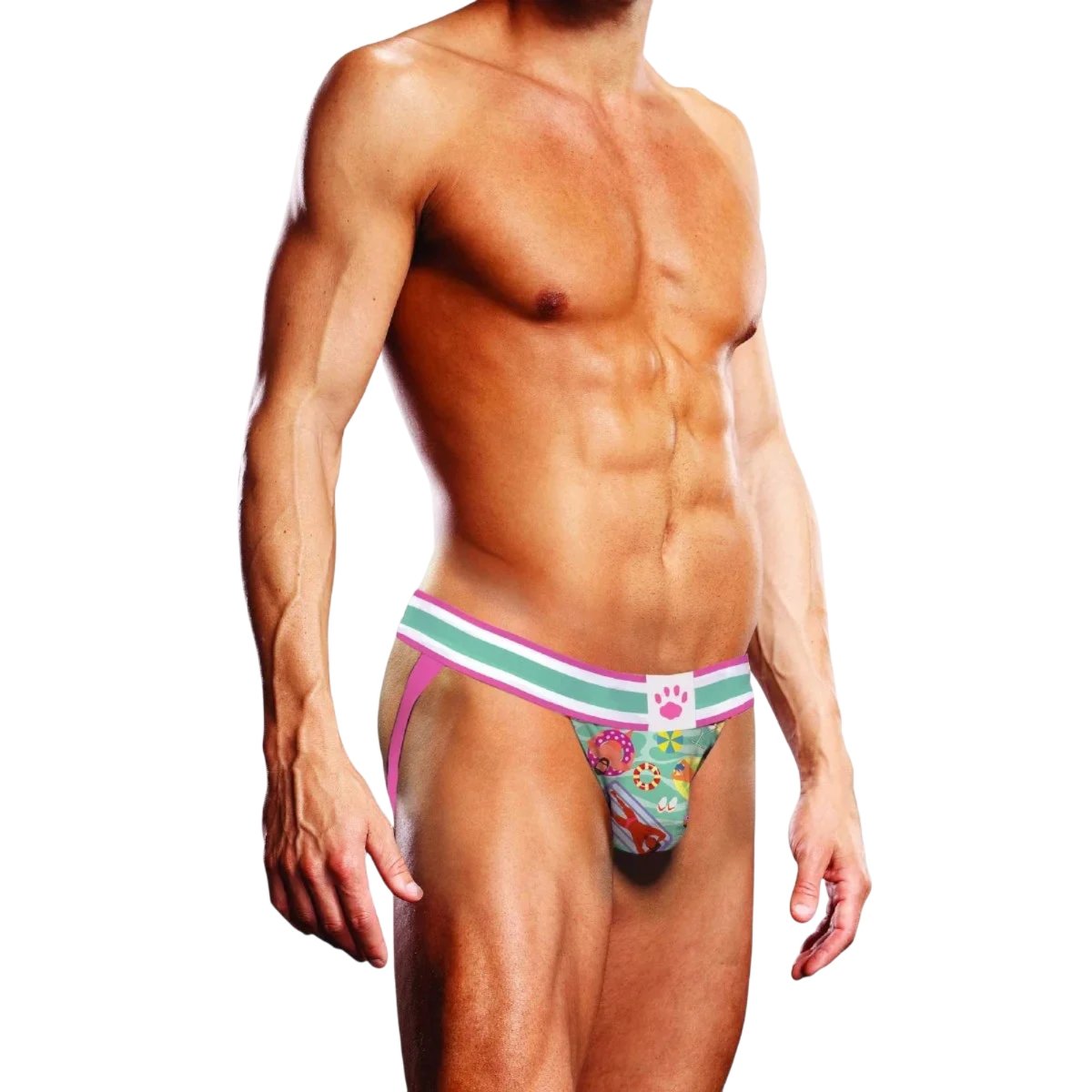 Prowler Swimming Print Jockstrap Green Pink, XXL