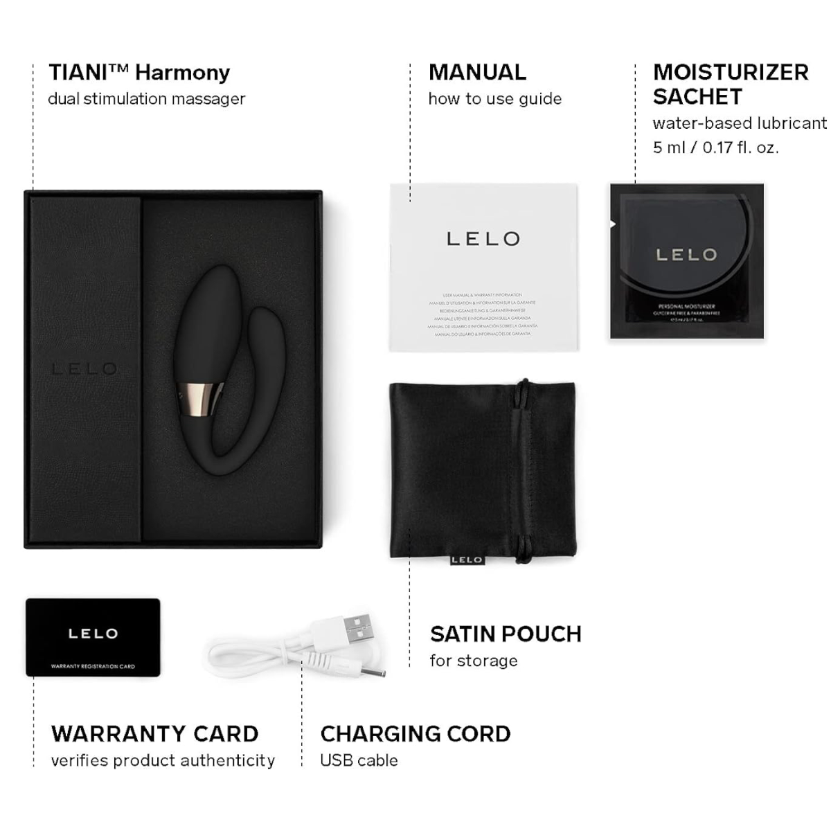 LELO Tiani Harmony App-Controlled Rechargeable Couples Vibrator Black
