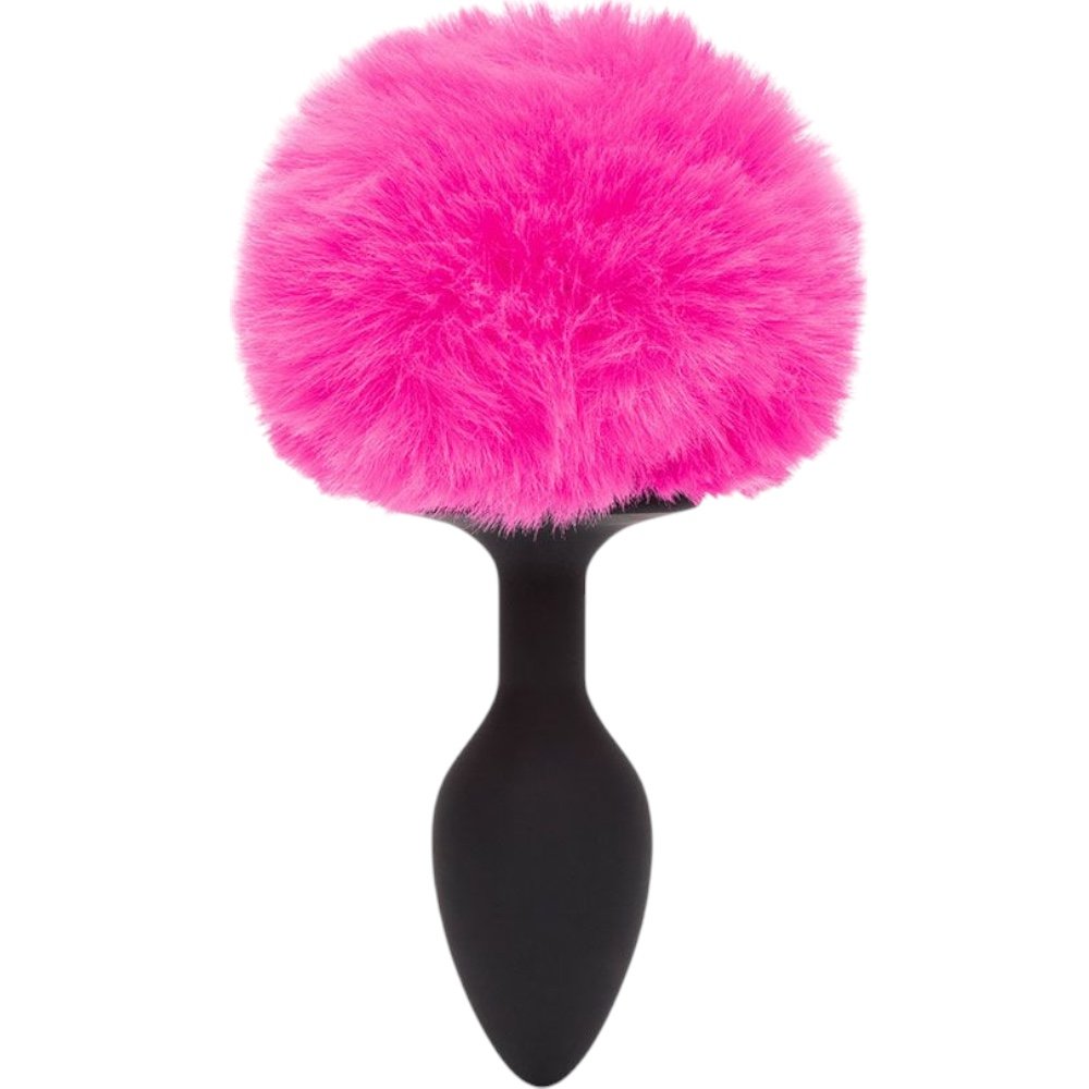 Happy Rabbit Vibrating Bunny Tail Butt Plug Medium Black/Pink