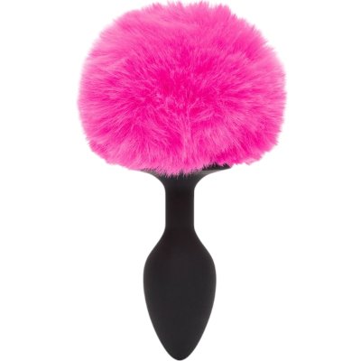 Happy Rabbit Vibrating Bunny Tail Butt Plug Medium Black/Pink