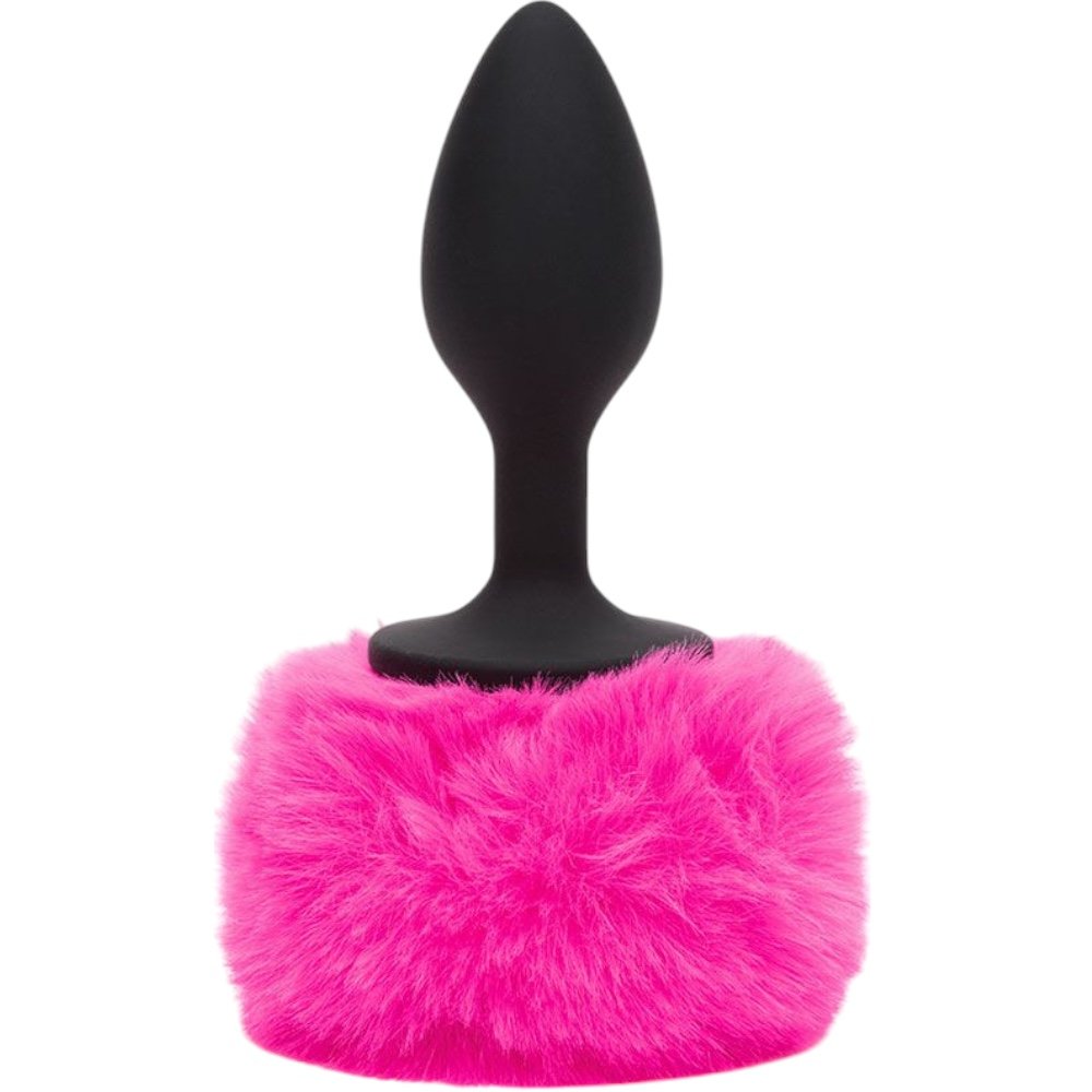 Happy Rabbit Vibrating Bunny Tail Butt Plug Medium Black/Pink