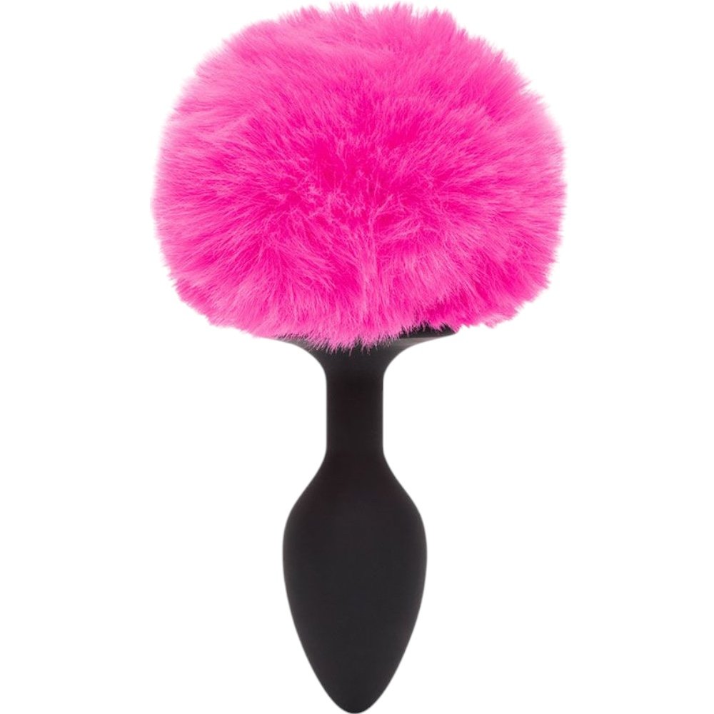 Happy Rabbit Vibrating Bunny Tail Butt Plug Large Black/Pink