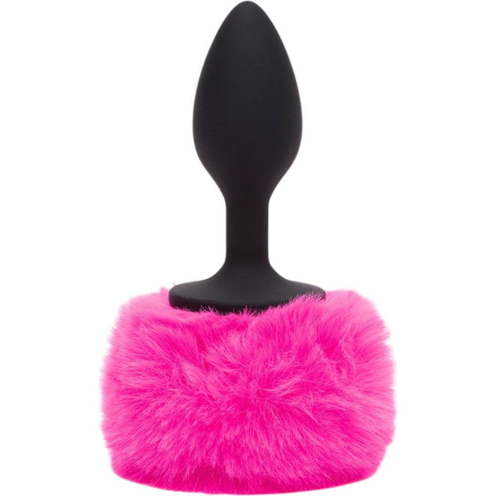 Happy Rabbit Vibrating Bunny Tail Butt Plug Large Black/Pink
