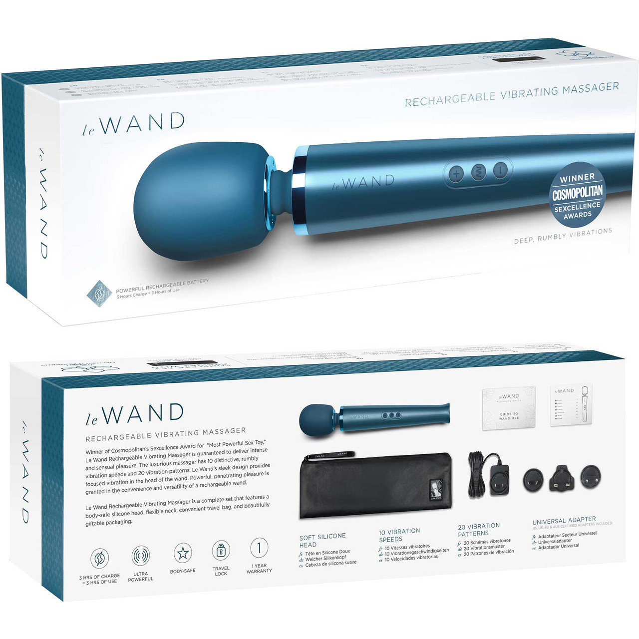 Le Wand Rechargeable Massage Wand Vibrator Pacific Blue