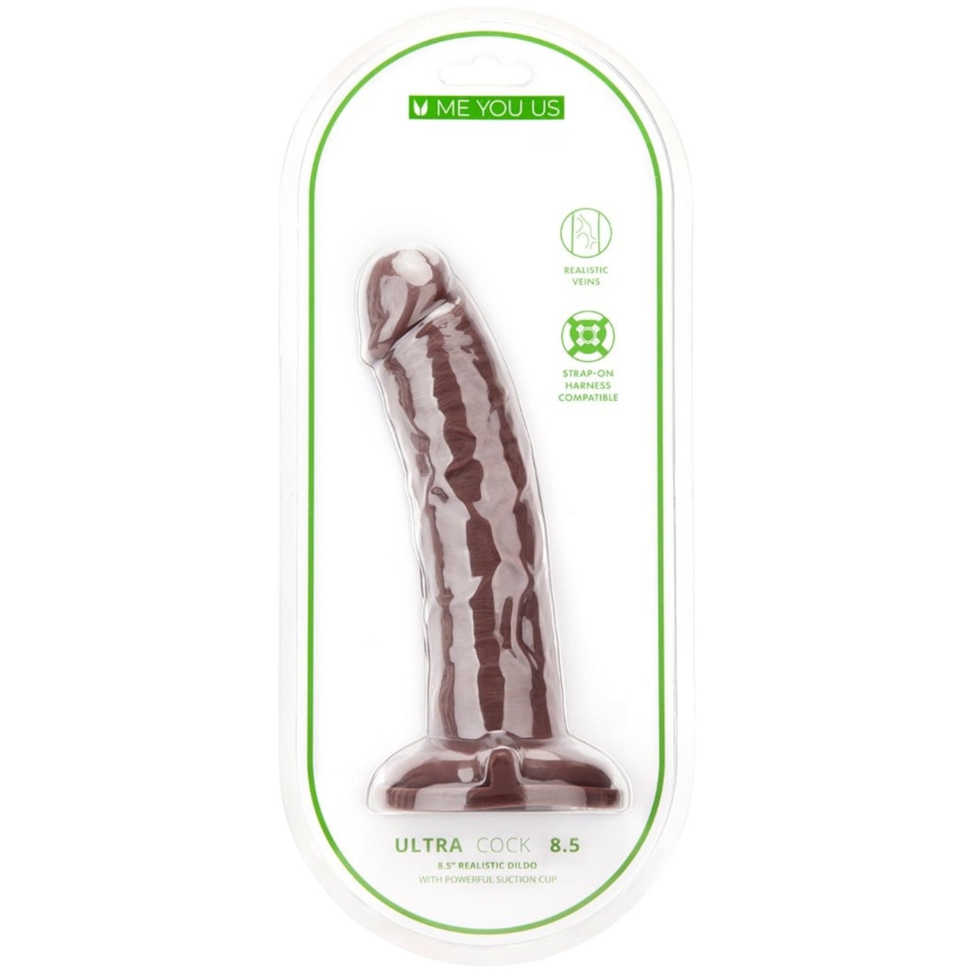 Me You Us Ultra Cock Realistic Suction Cup Dildo Brown 8.5 Inch