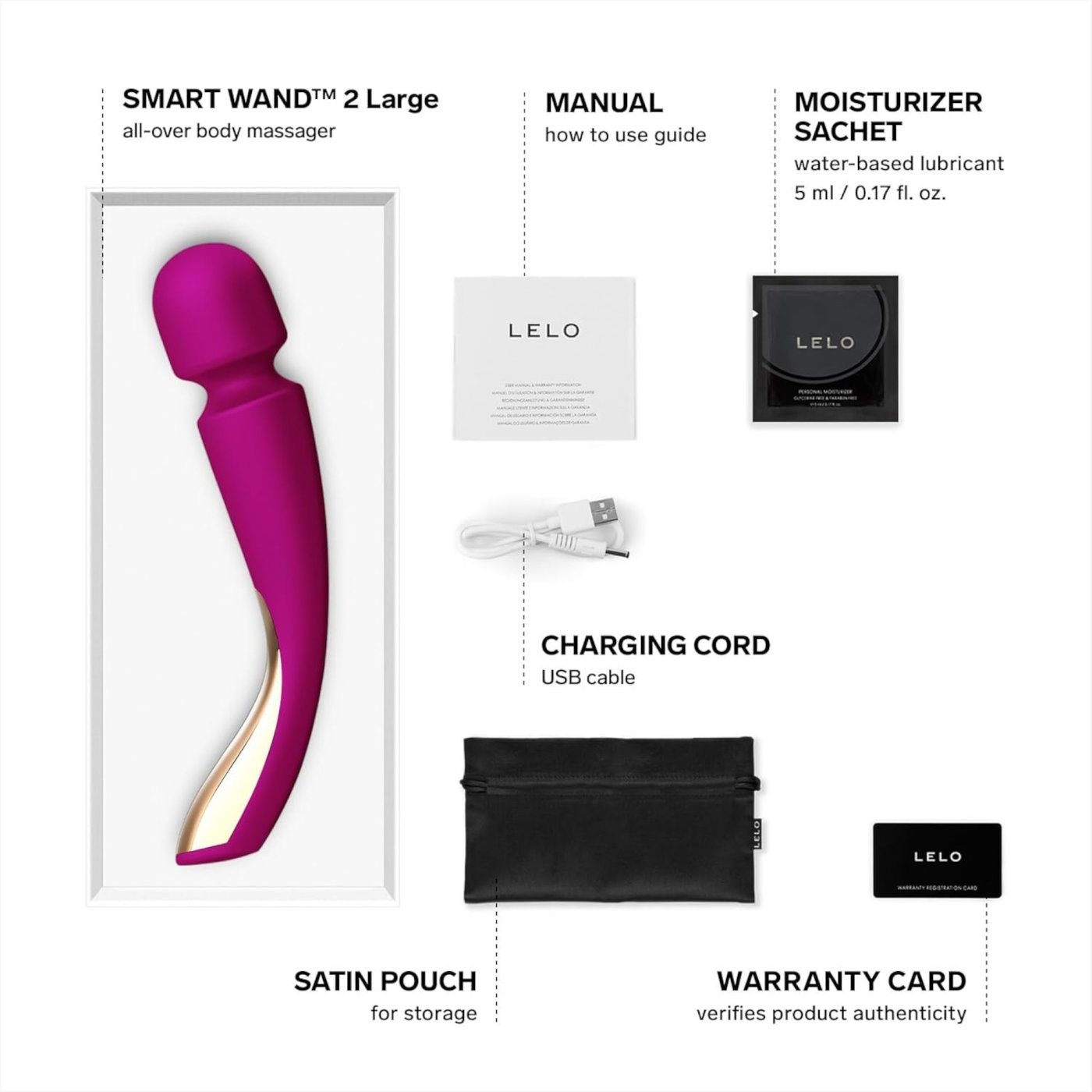 LELO Smart Wand 2 Large Rechargeable Vibrator Deep Rose