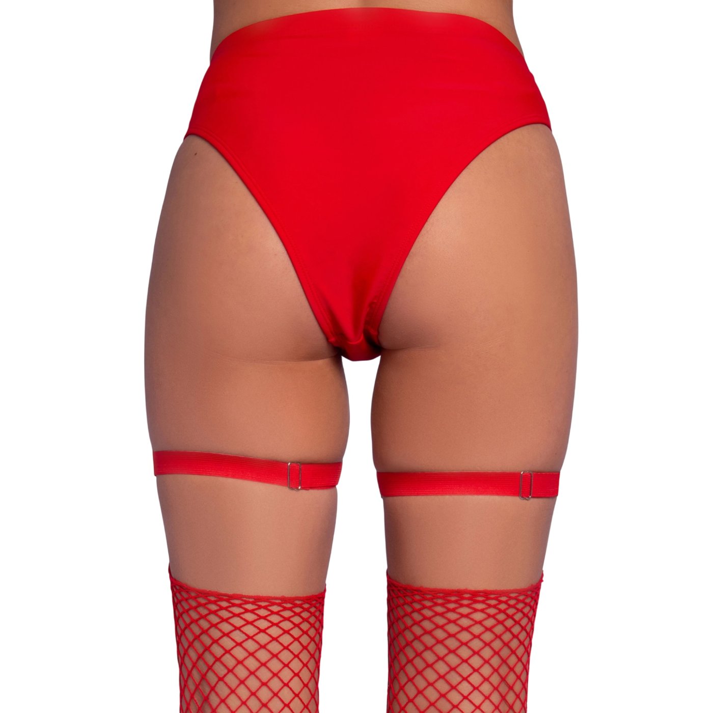 Leg Avenue Studded Heart Thigh Garters with Stocking Clips Red