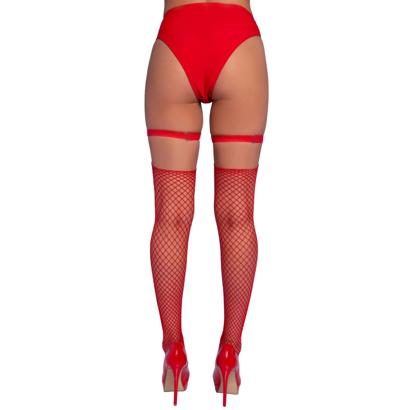 Leg Avenue Studded Heart Thigh Garters with Stocking Clips Red
