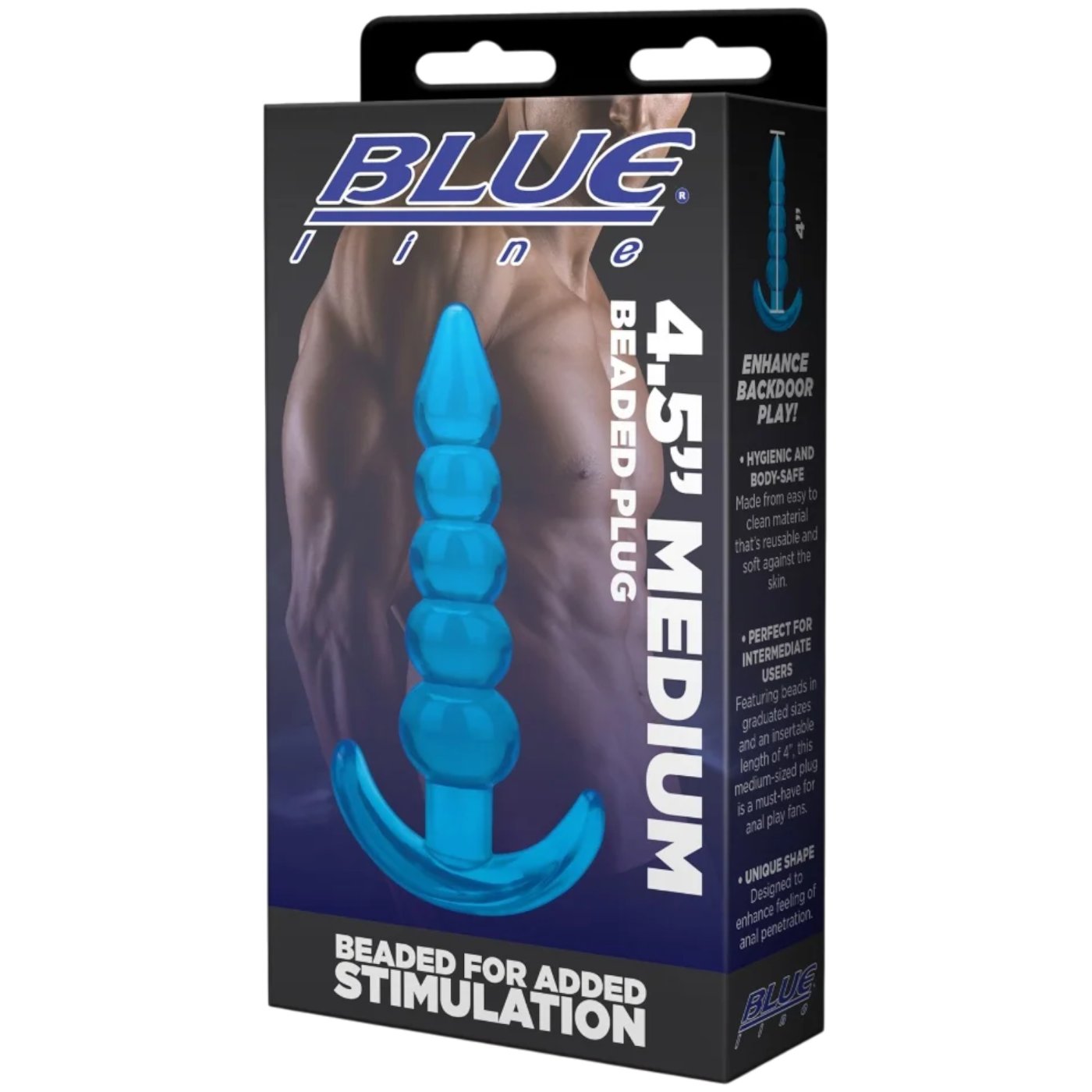 Blue Line Medium Beaded Butt Plug Blue 4.5 Inch