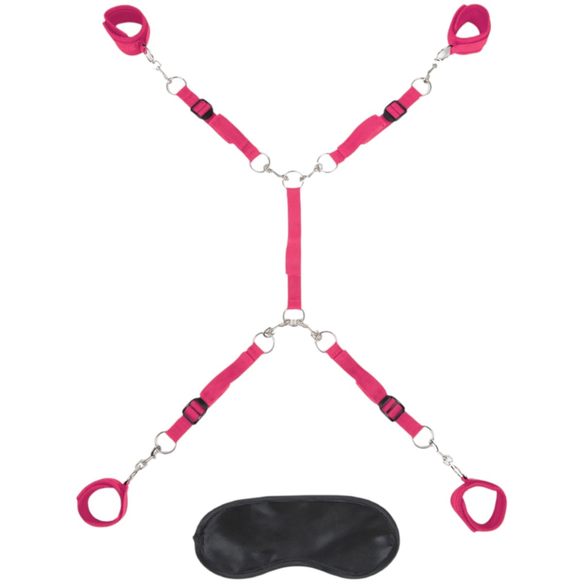 Lux Fetish Bed Spreader Restraint System with Blindfold (7 Piece) Pink