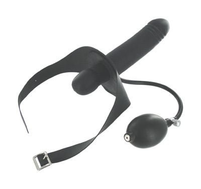 Master Series Inflatable Black Dildo Gag 6 Inch