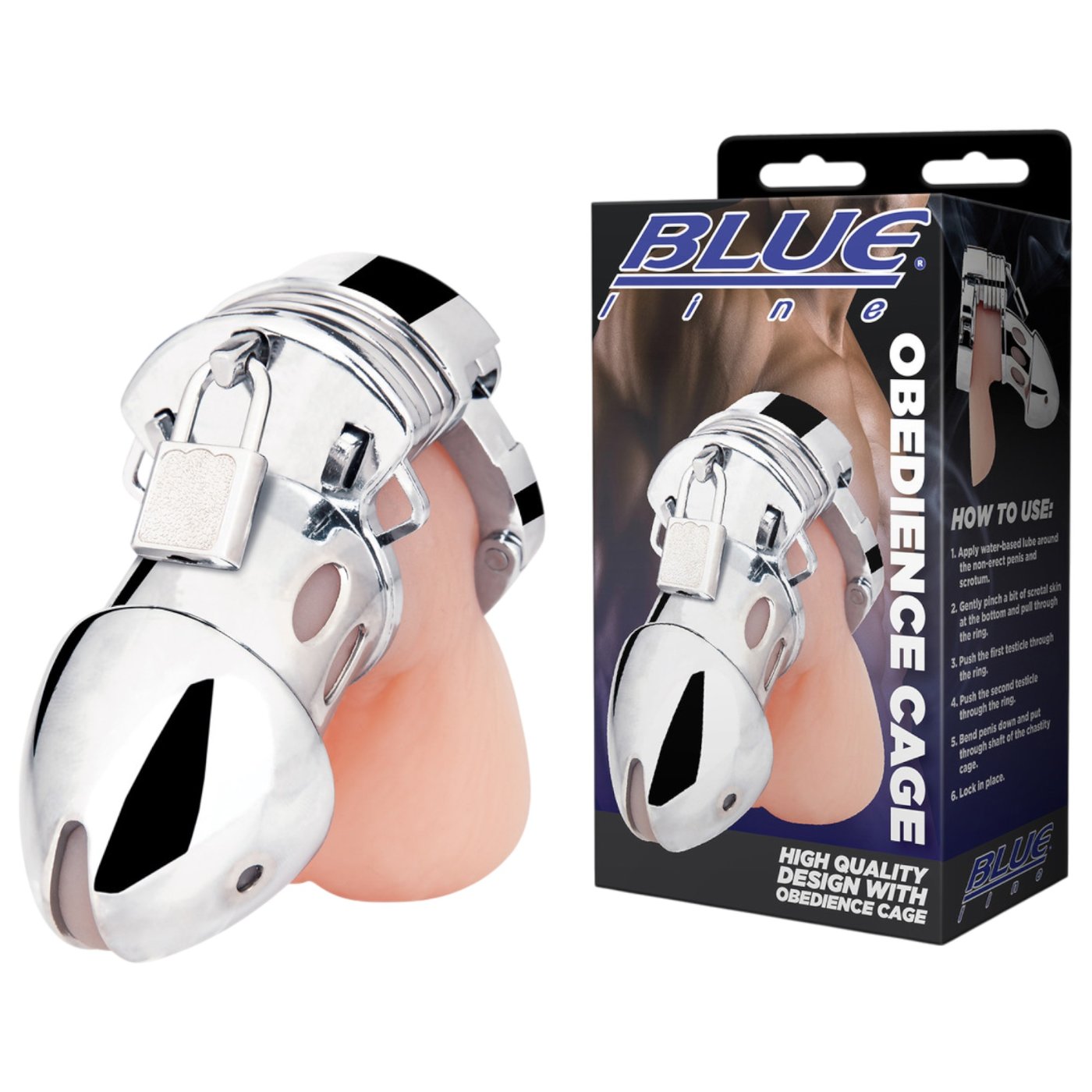 Blue Line Obedience Silver Chastity Cage