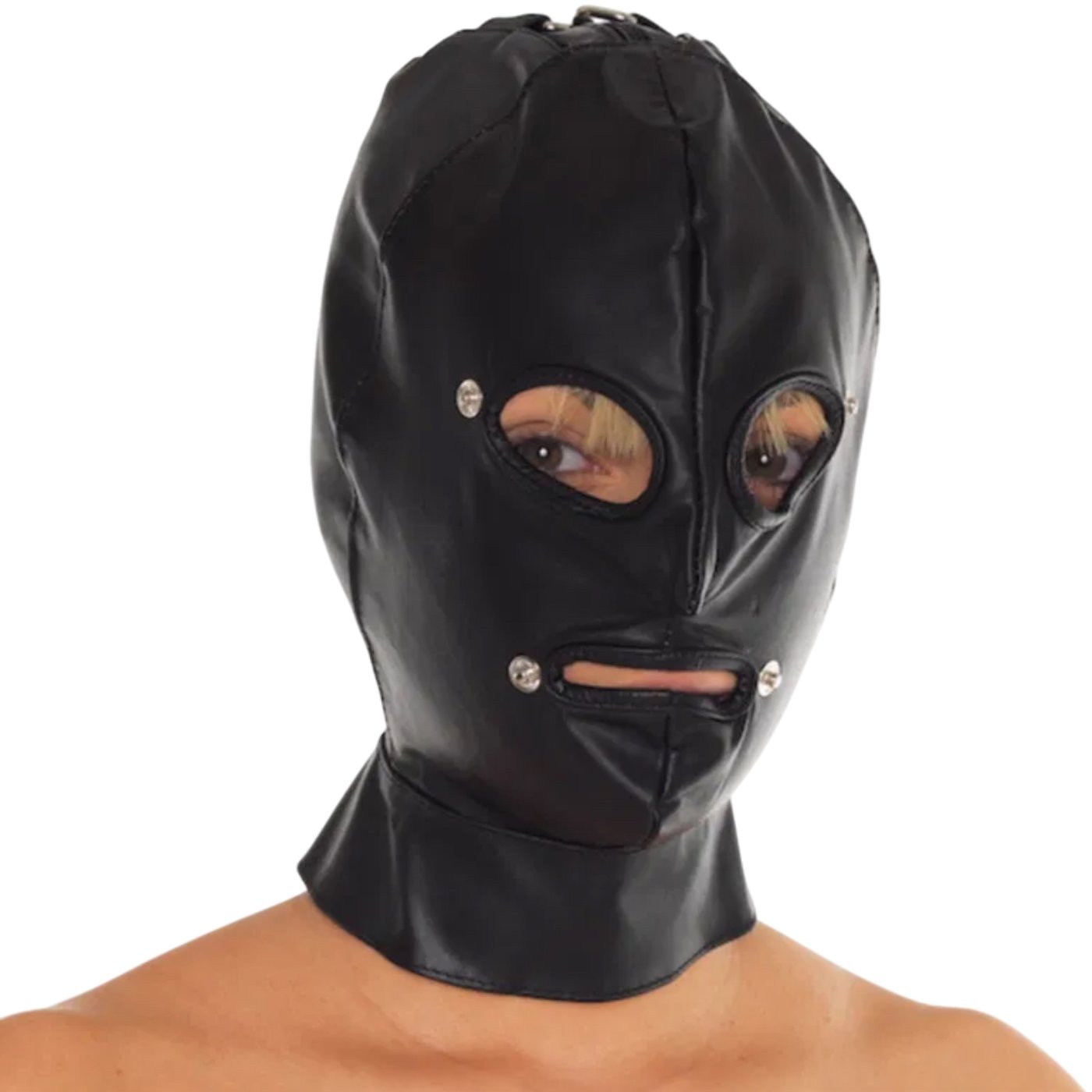 Rimba Lace-Up BDSM Hood with Removable Eye & Mouth Covers