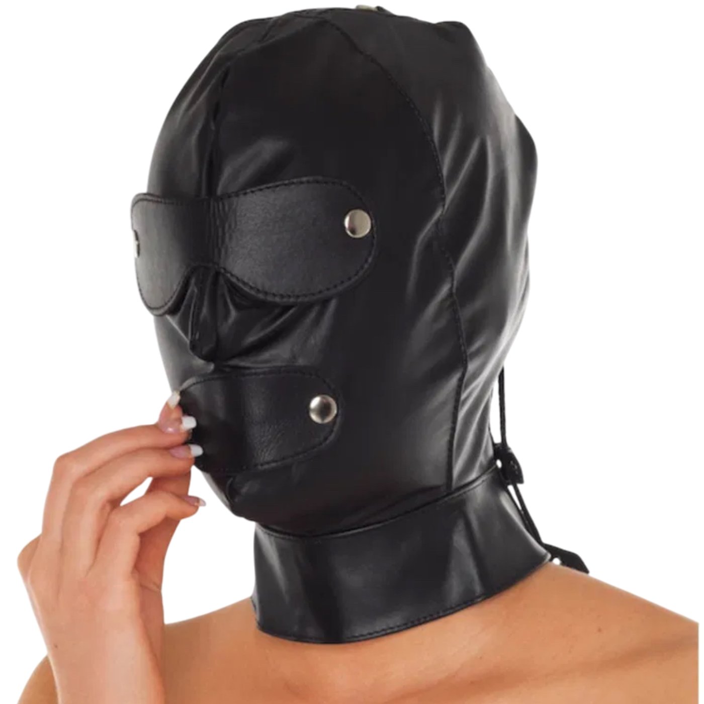 Rimba Lace-Up BDSM Hood with Removable Eye & Mouth Covers