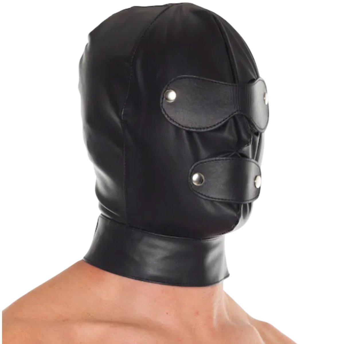 Rimba Lace-Up BDSM Hood with Removable Eye &amp, Mouth Covers