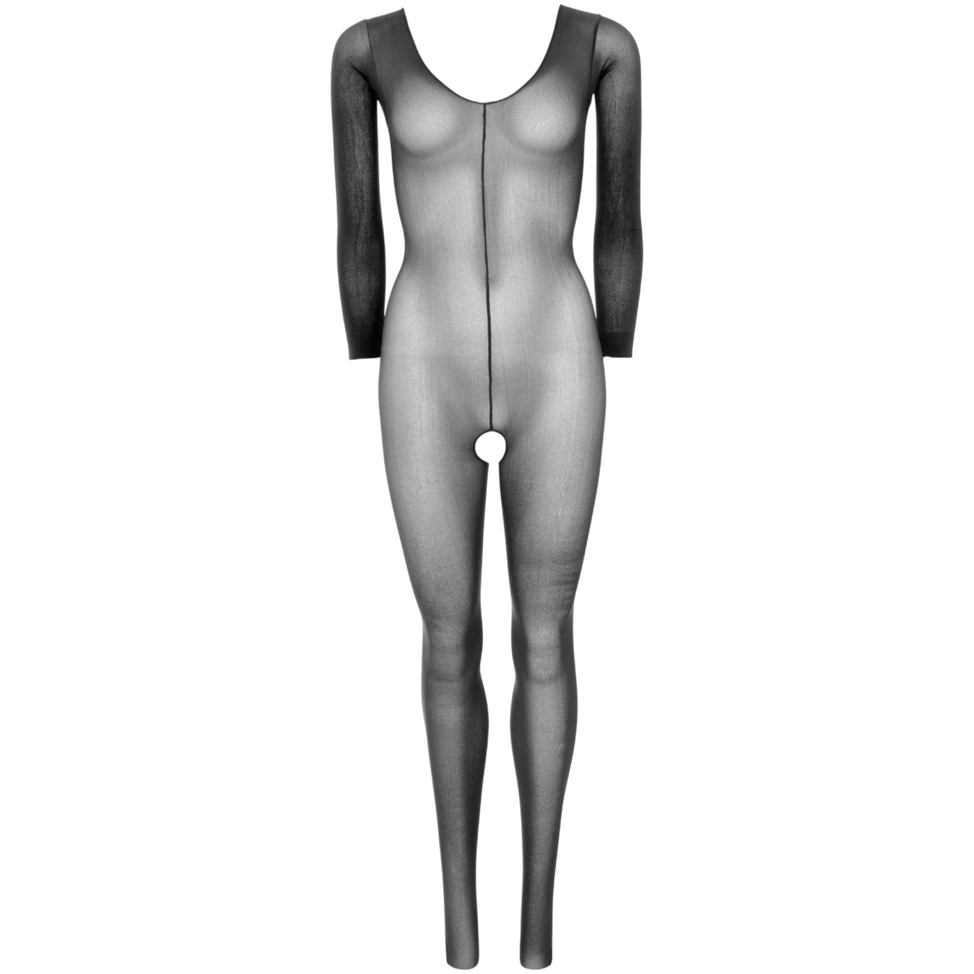 Leg Avenue Sheer Long Sleeve See-Through Crotchless Bodystocking Black
