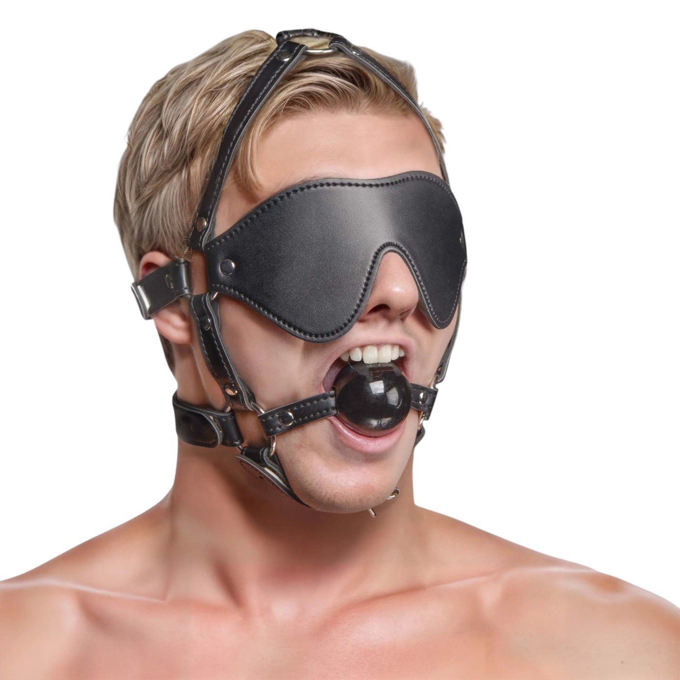 Strict Blindfold Head Harness with Ball Gag