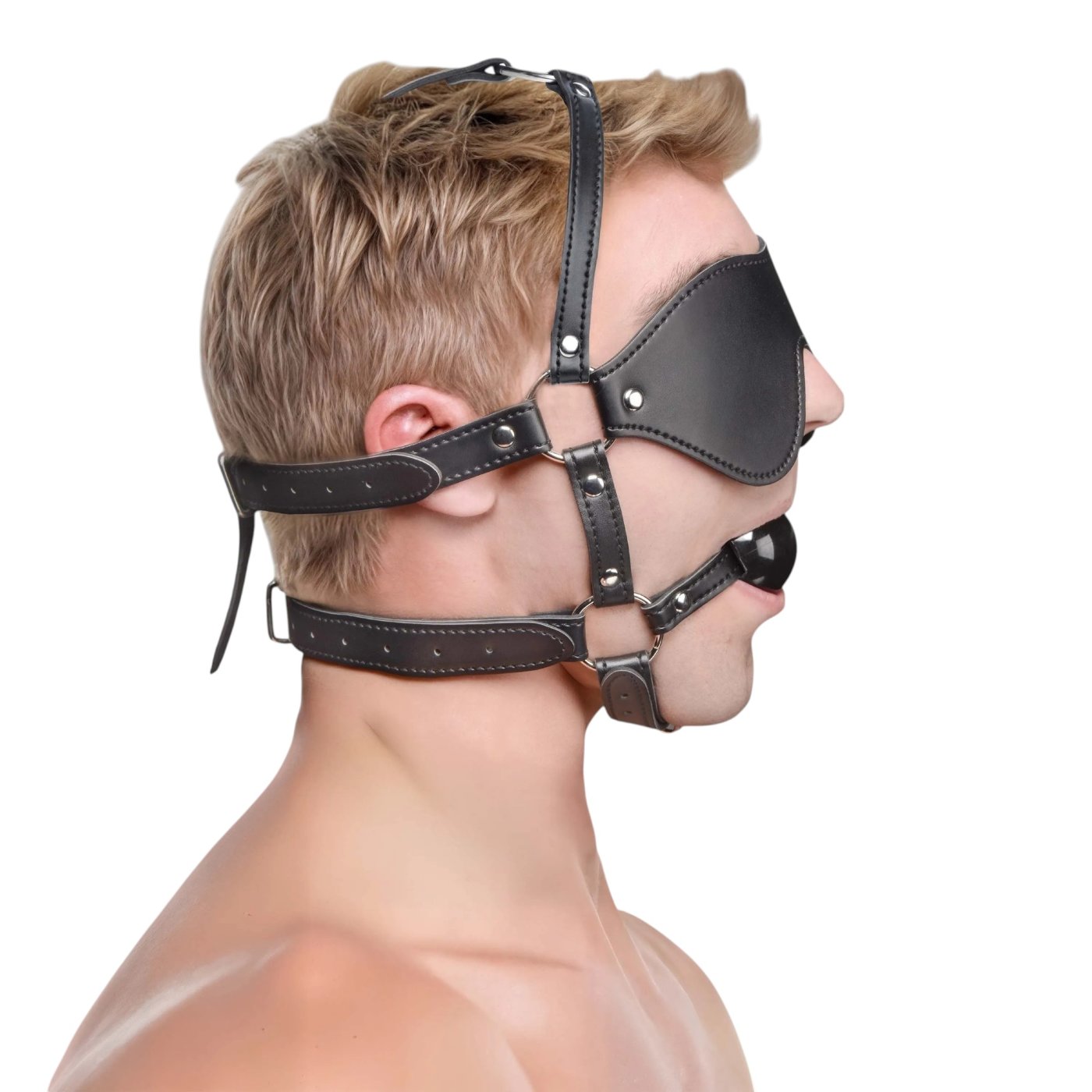 Strict Blindfold Head Harness with Ball Gag