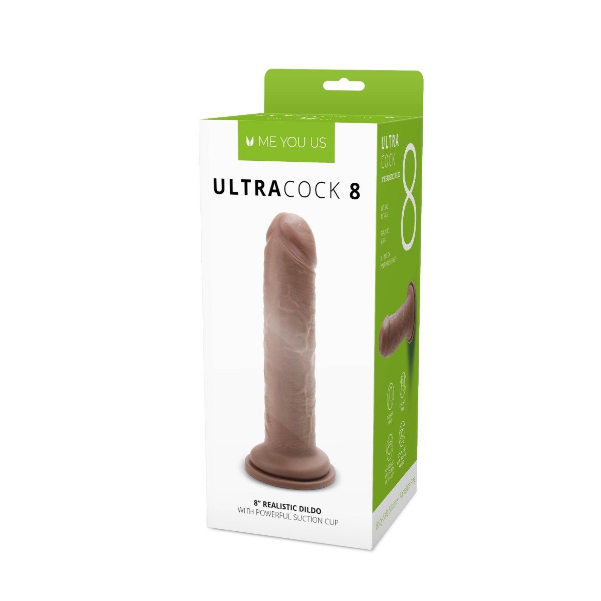 Me You Us Ultra Cock Realistic Suction Cup Dildo Brown 8 Inch