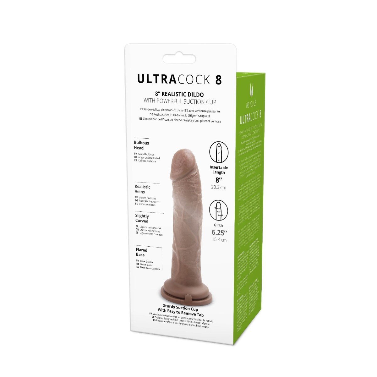 Me You Us Ultra Cock Realistic Suction Cup Dildo Brown 8 Inch