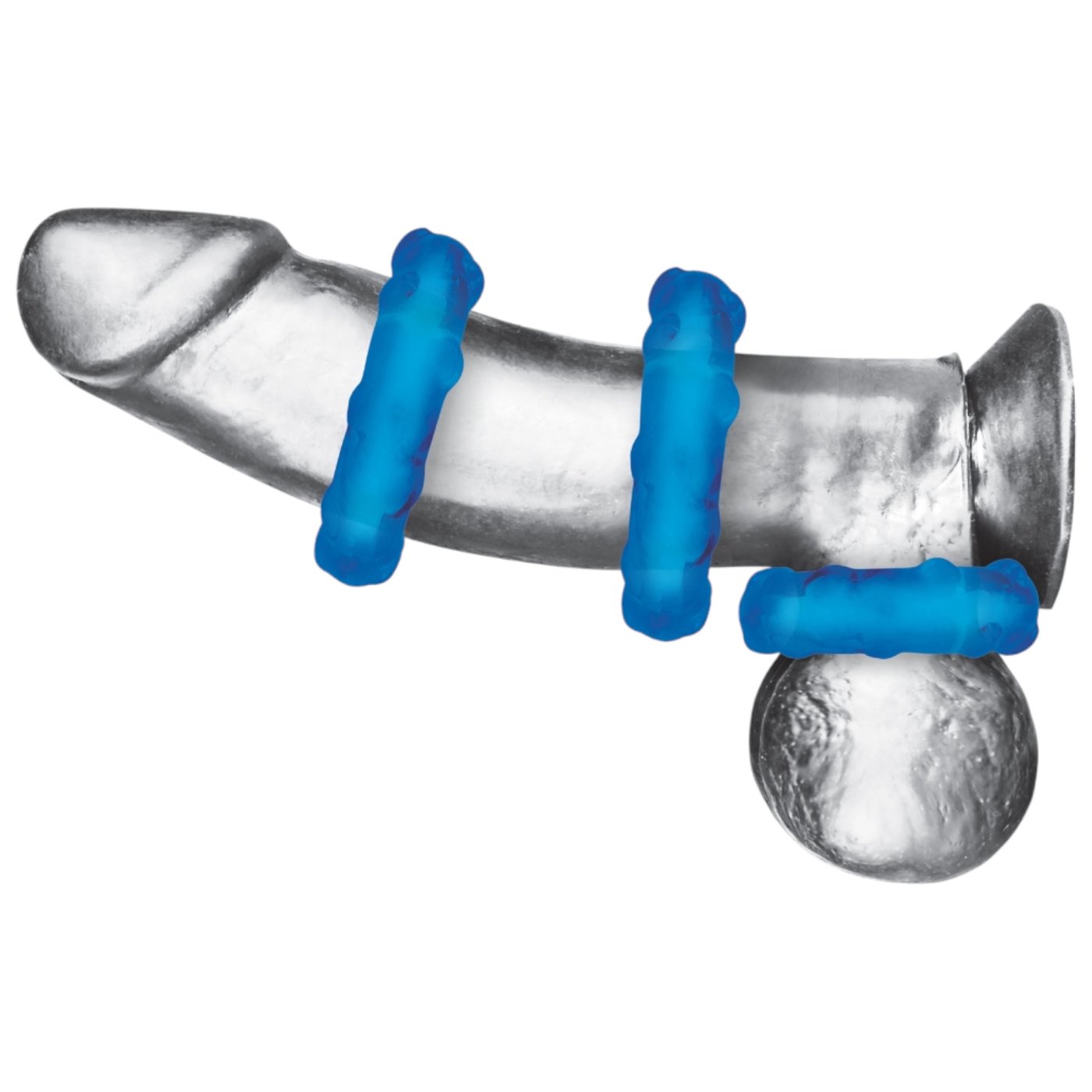 Blue Line Ribbed Rider Cock Ring Set (3 Pack)