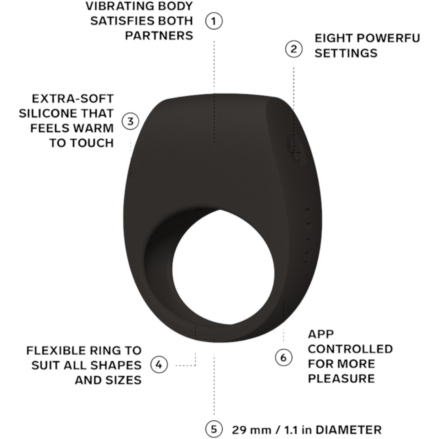 LELO Tor 3 Rechargeable App Controlled Vibrating Cock Ring Black