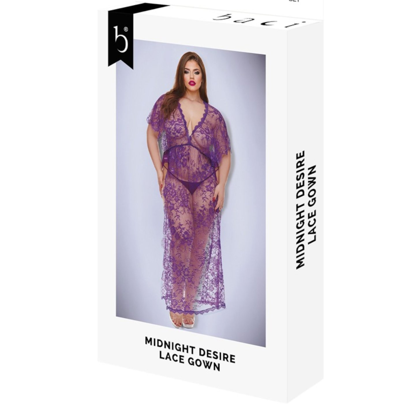 Baci Midnight Desire Purple Lace Gown And Thong Lingerie Set Queen