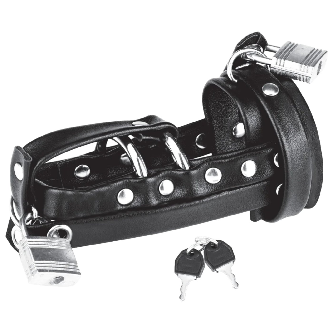 Blue Line Gimp Locking Chastity Sheath with Double Metal Cock Ring