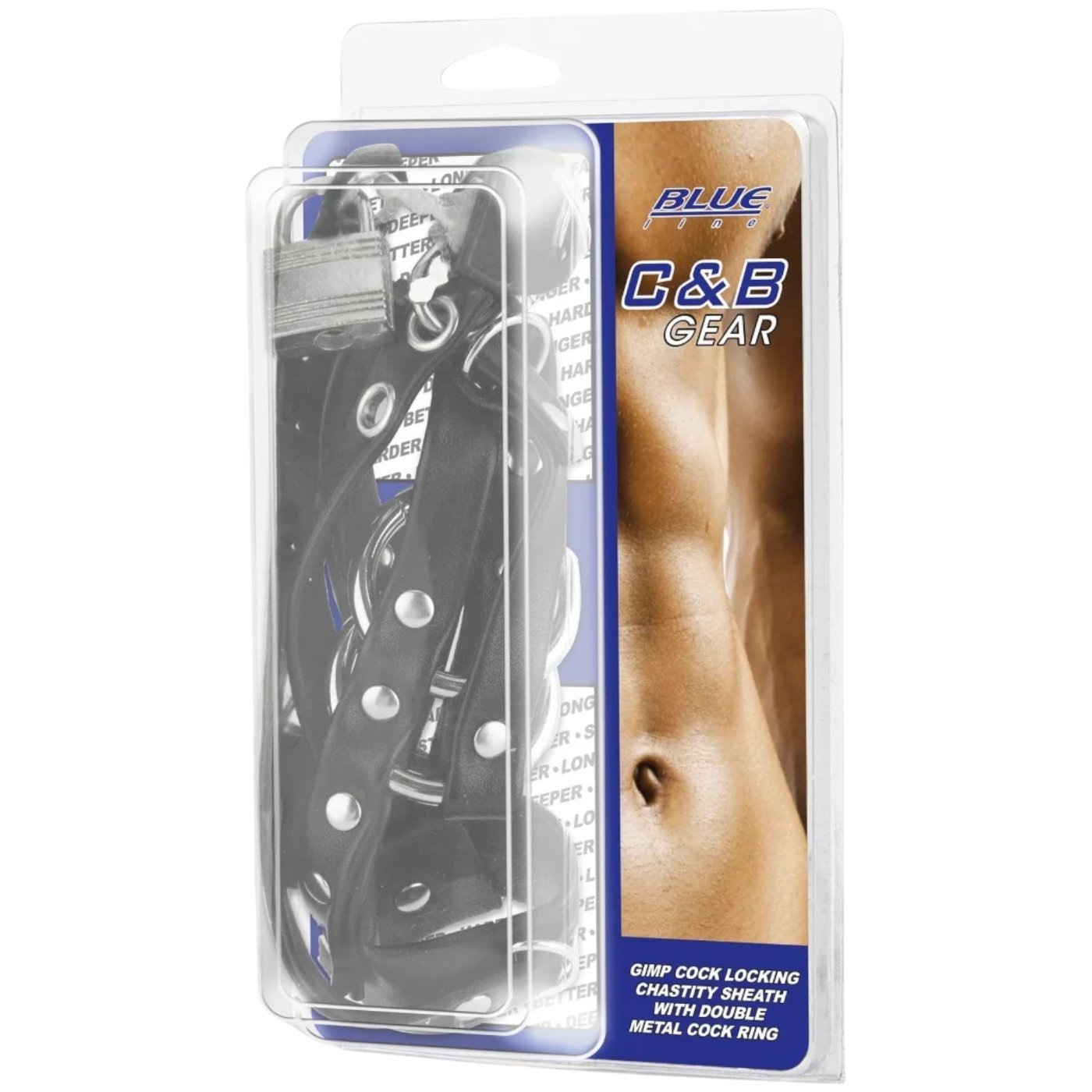 Blue Line Gimp Locking Chastity Sheath with Double Metal Cock Ring