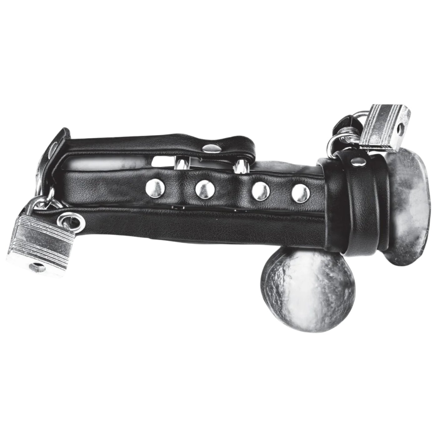 Blue Line Gimp Locking Chastity Sheath with Double Metal Cock Ring