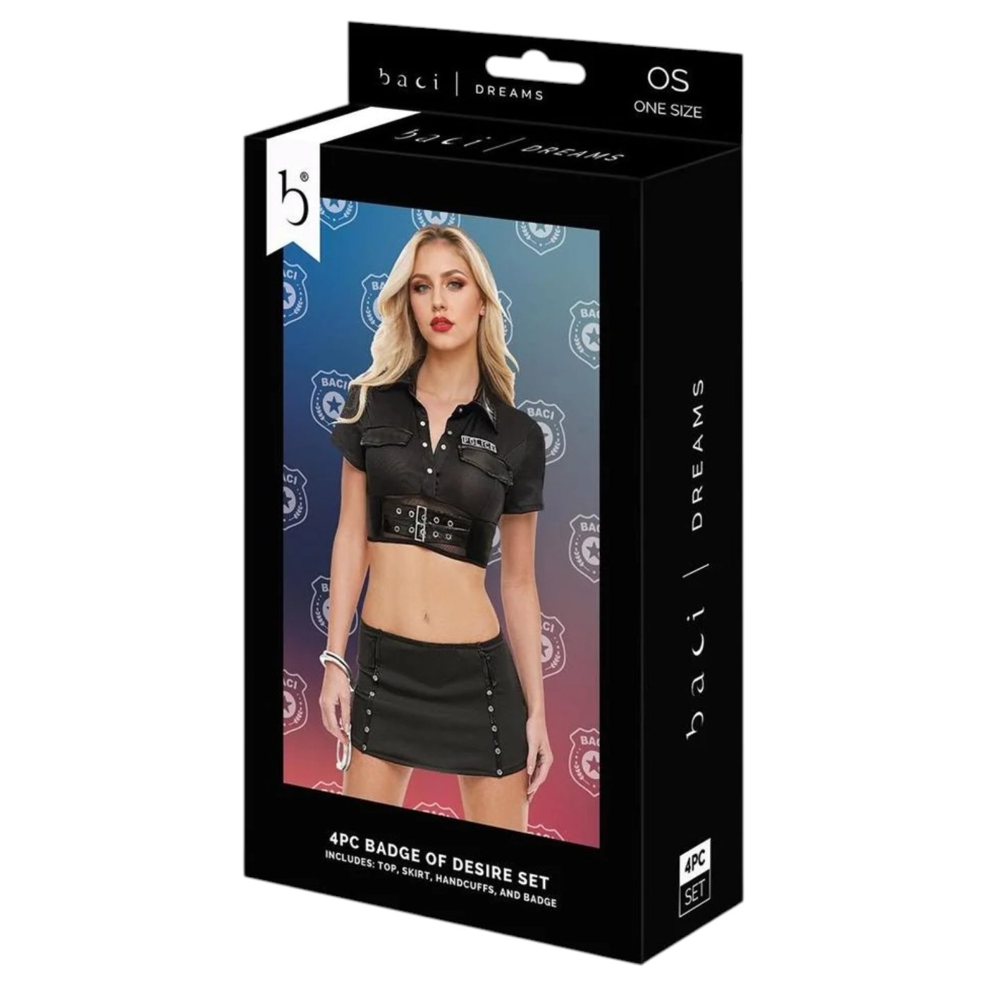 Baci Badge of Desire 4 Piece Police Costume Black
