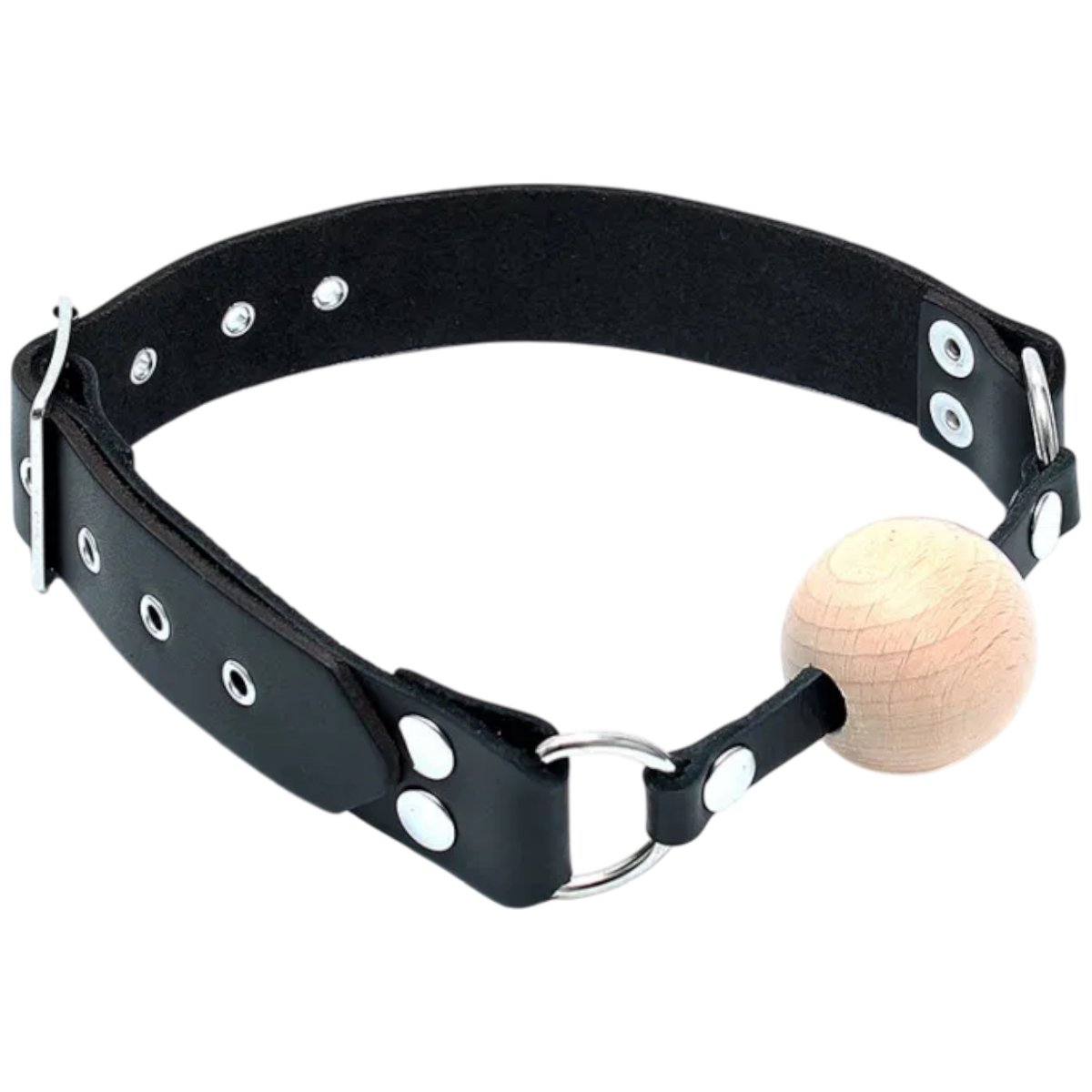 Rimba Wooden Ball Mouth Gag with Black Leather Strap