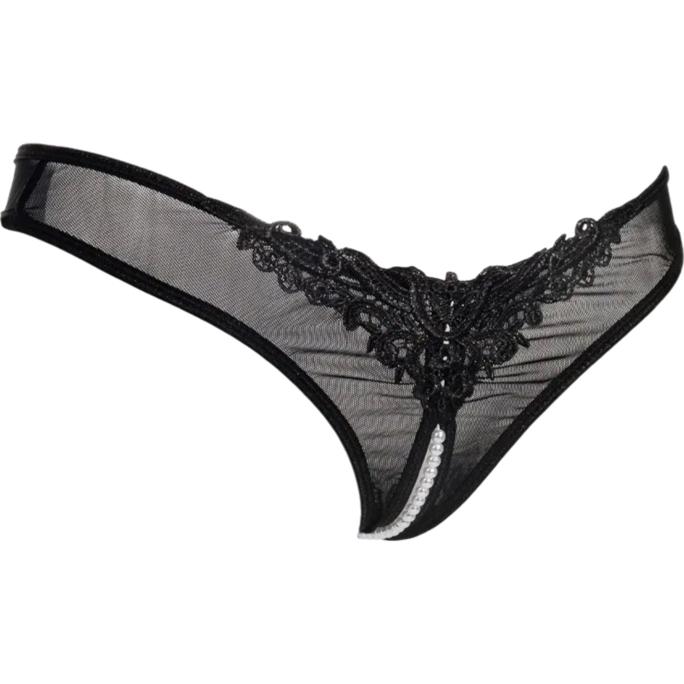 Rimba Open G-String with Pearls Black