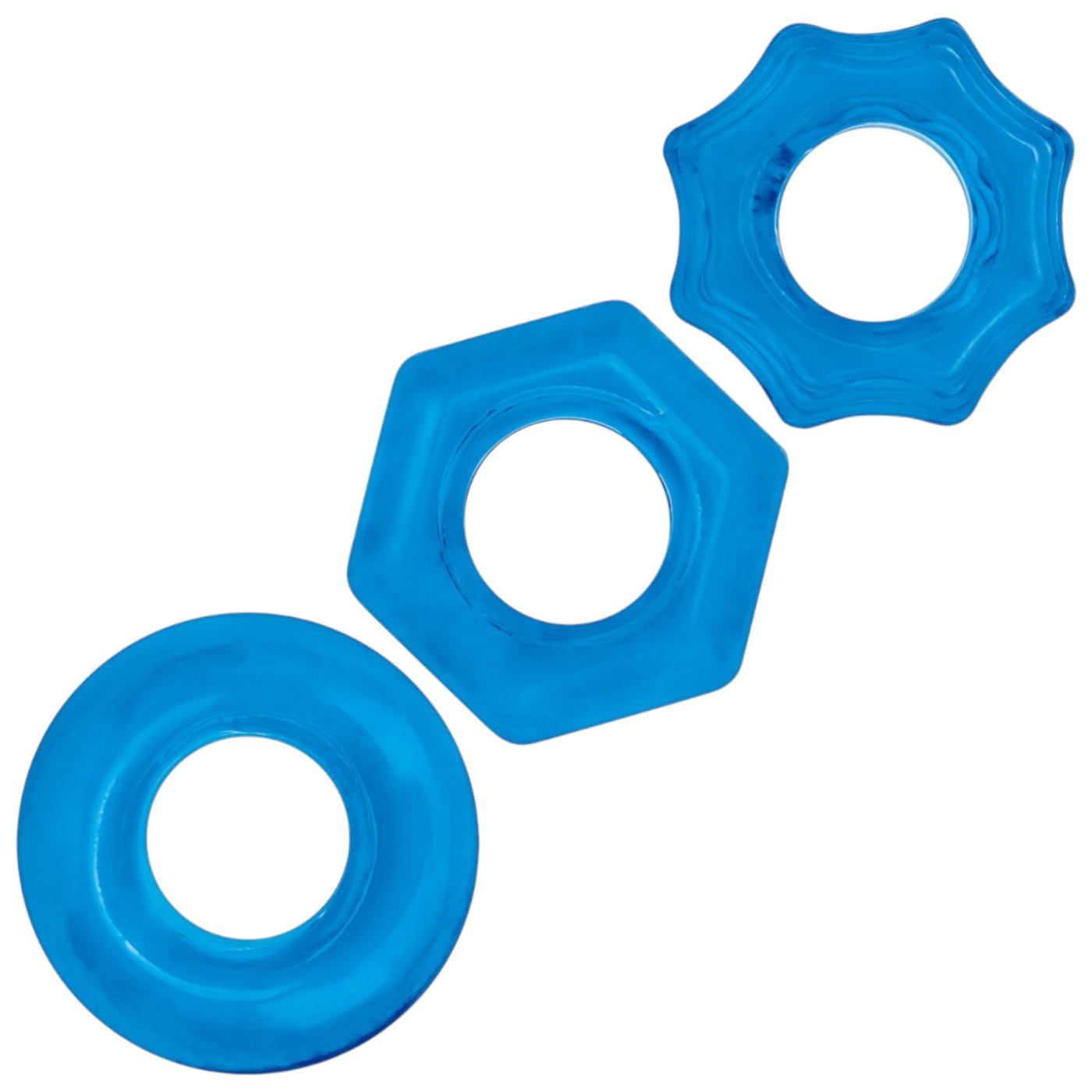 Blue Line Nuts &amp; Bolts Stretch Cock Ring Set (3 Pack)