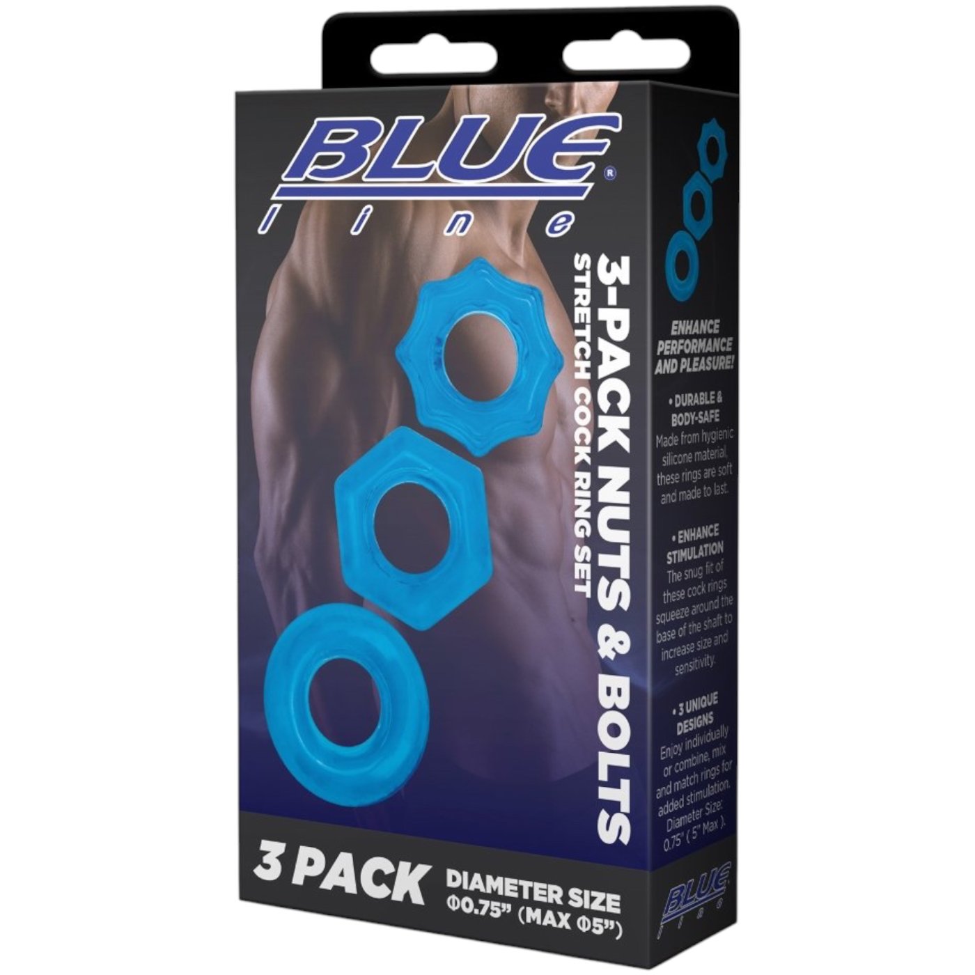 Blue Line Nuts & Bolts Stretch Cock Ring Set (3 Pack)