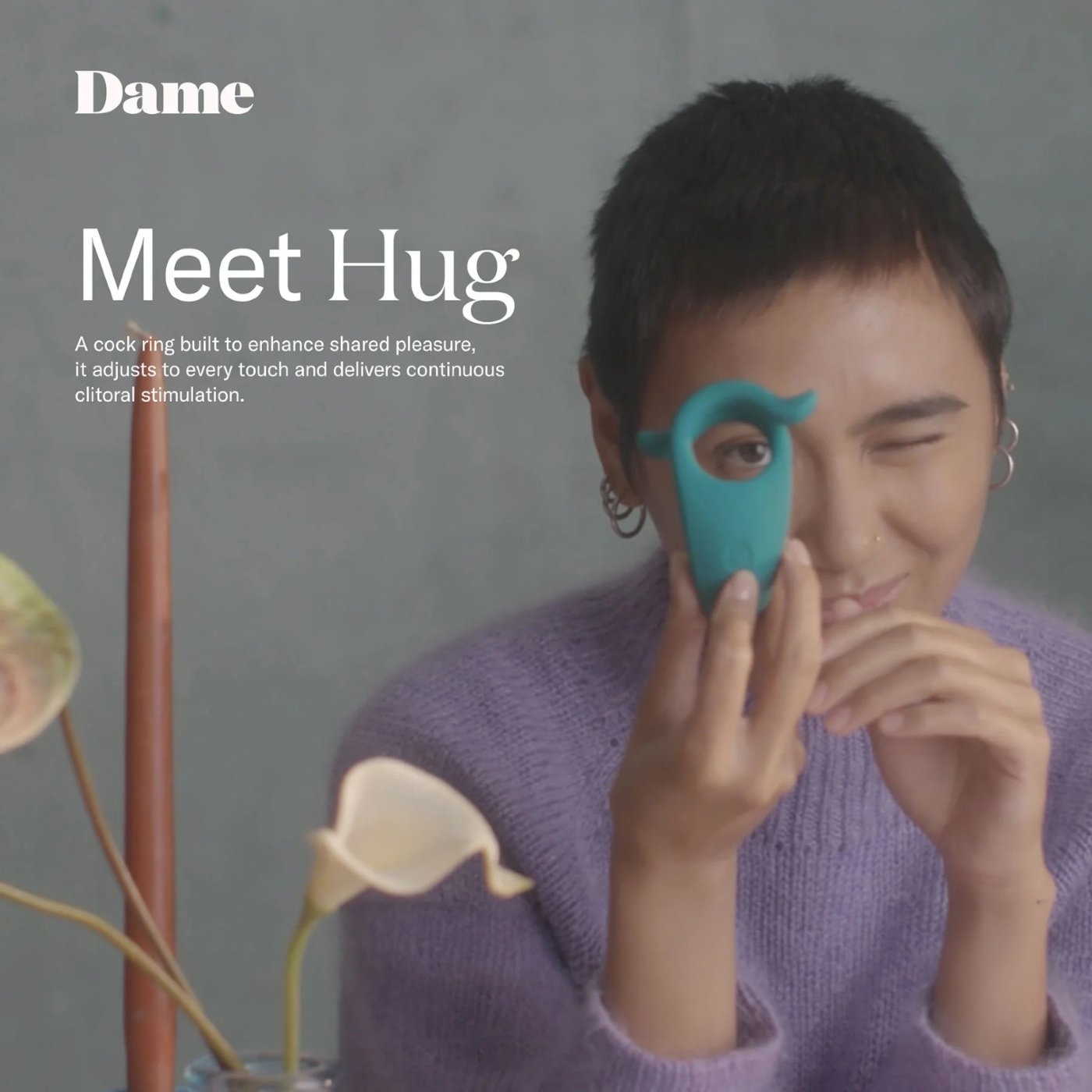 Dame Hug Rechargeable Vibrating Cock Ring for Couples