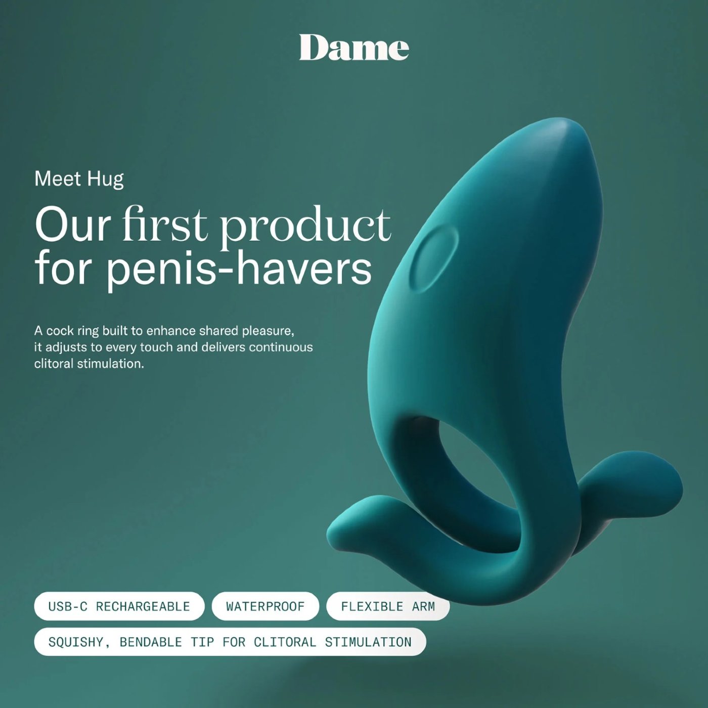 Dame Hug Rechargeable Vibrating Cock Ring for Couples