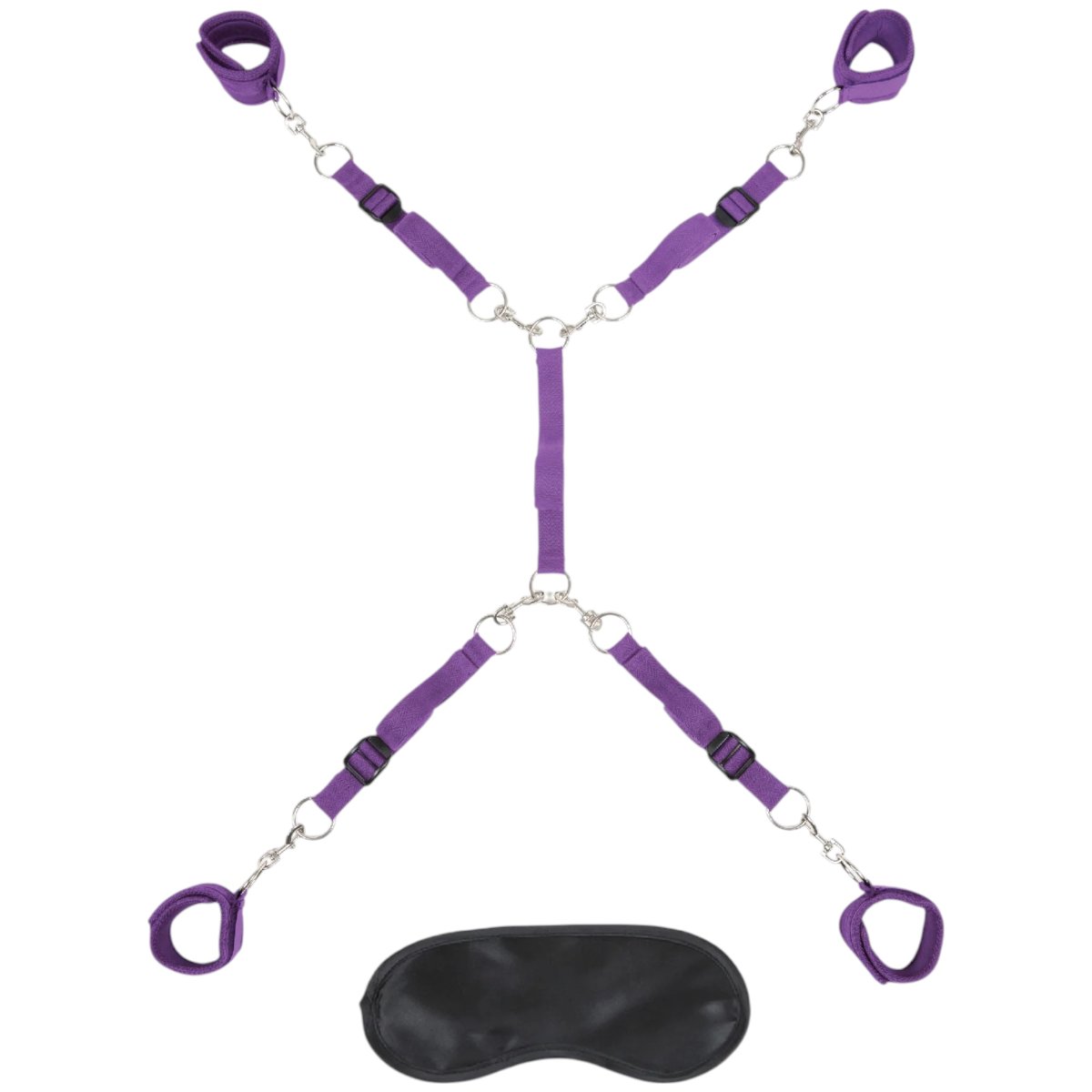 Lux Fetish Bed Spreader Restraint System with Blindfold (7 Piece) Purple