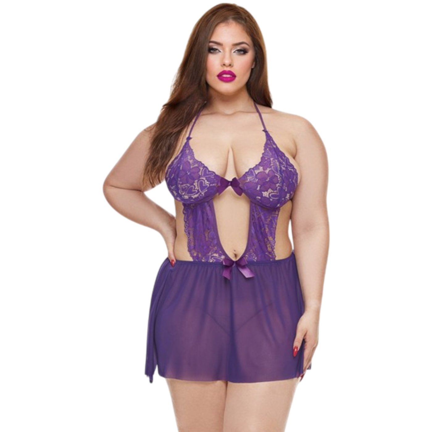 Baci Amethyst Purple Lace Babydoll Queen